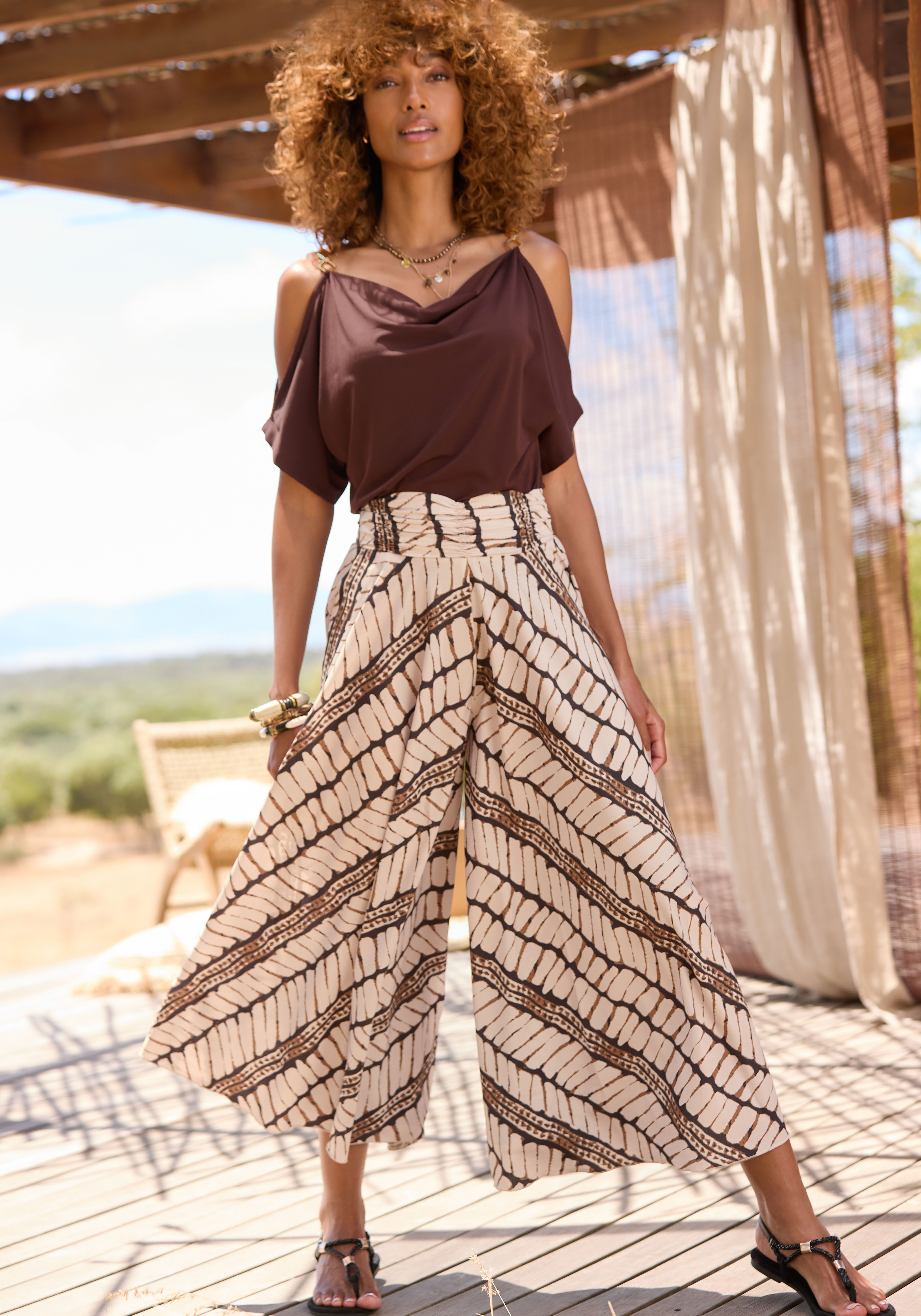 Lascana Broekrok met all-over print, culotte stijl, extra wijde pijpen