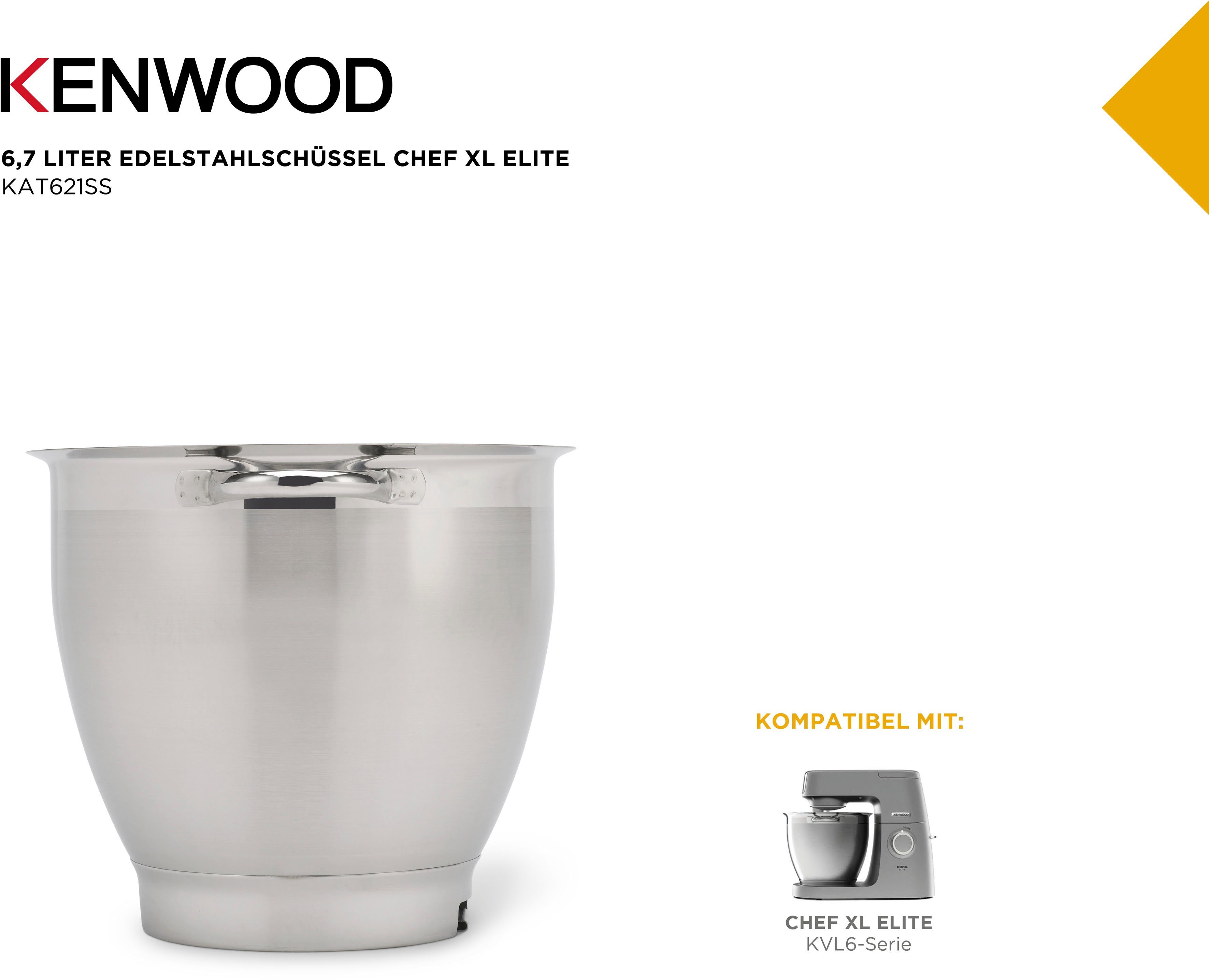 KENWOOD Keukenmachineschaal Chef XL elite edelstalen mengkom KAT621SS Geschikt voor alle Chef XL Elite keukenmachines van de KVL6000 serie