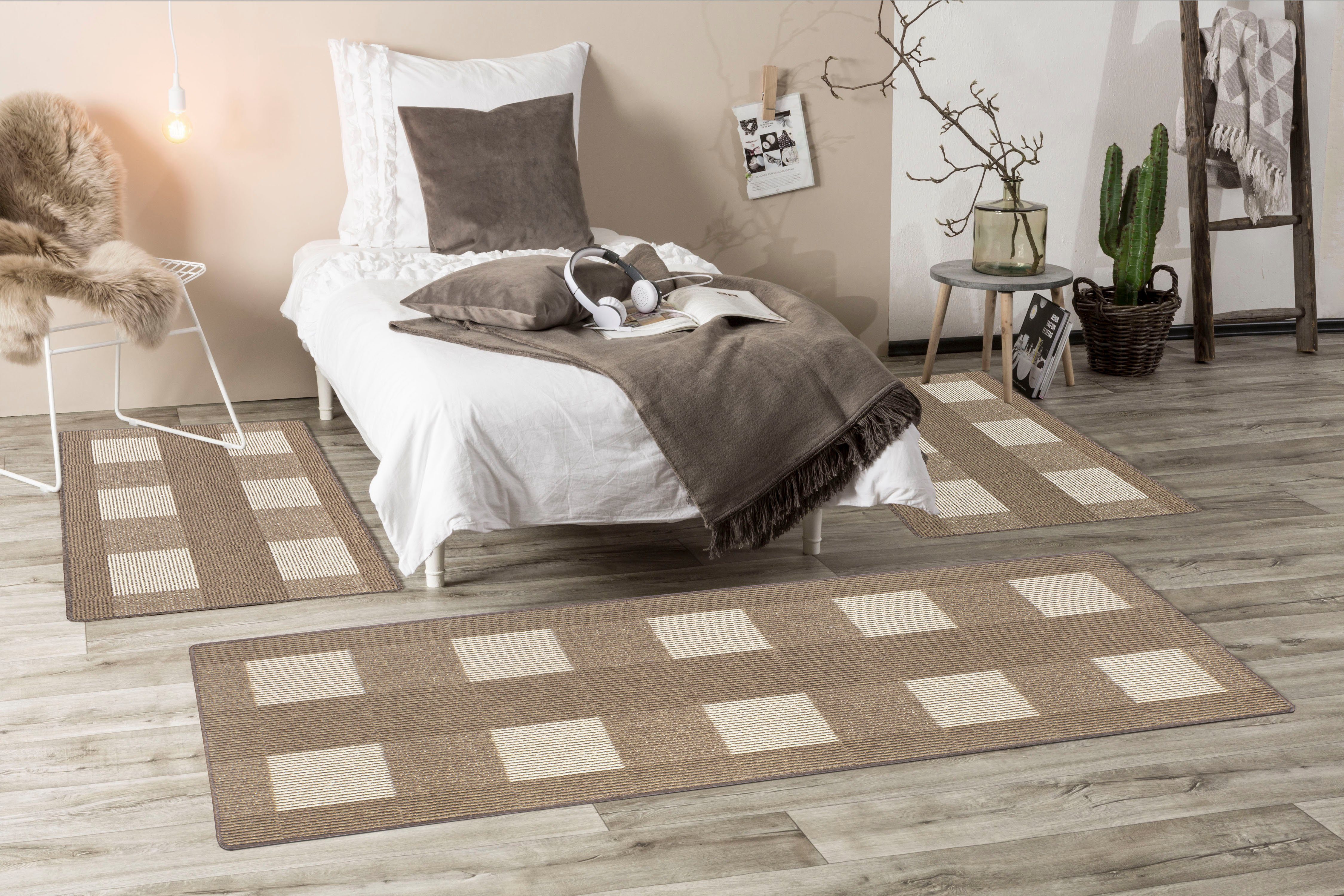 Andiamo Set slaapkamerkleedjes Dijon, Made in Netherlands modern design, slaapkamerkleed, loperset voor de slaapkamer bedvloerkleden bruin