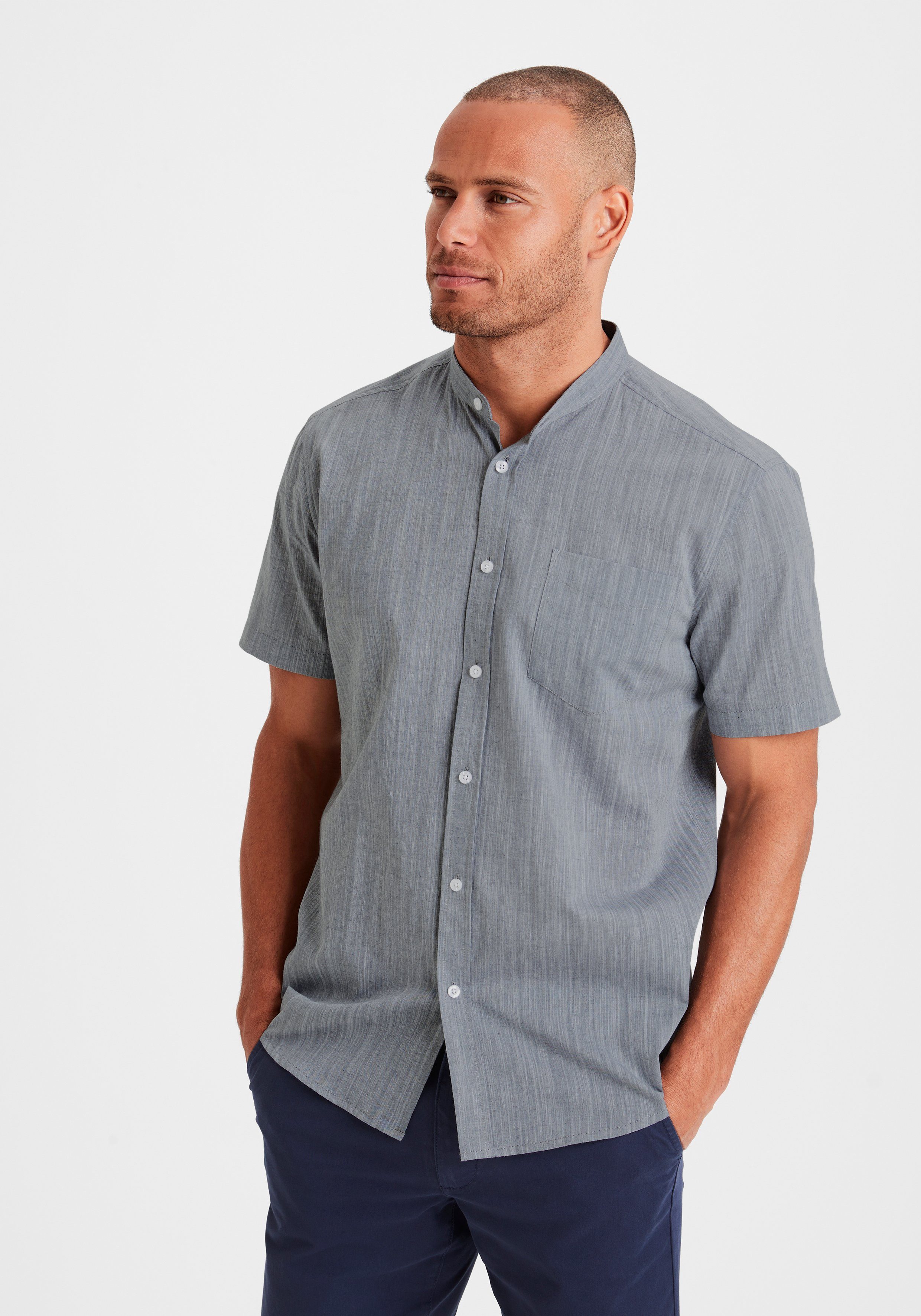 H.I.S Overhemd met korte mouwen Regular fit, knoopsluiting, met opstaande kraag Regular fit, staande kraag shirt met borstzak, 100% katoen