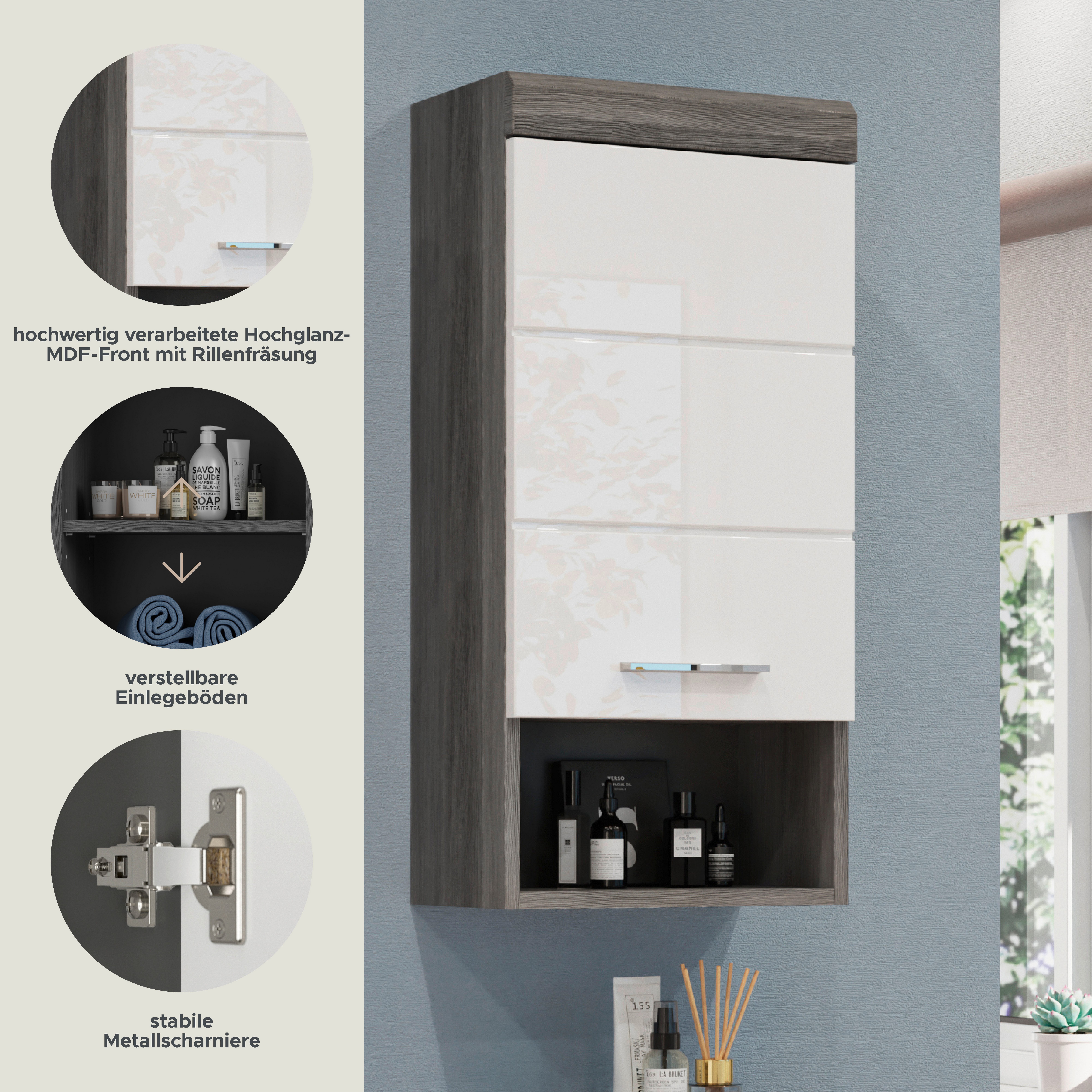 INOSIGN Hangkast Siena, breedte 37 cm, 1 deur, 1 open vak, 1 legplank, MDF-front in verschillende kleuren verkrijgbaar, badkamermeubels, badkamerkast, kast, badkamer (1 stuk)
