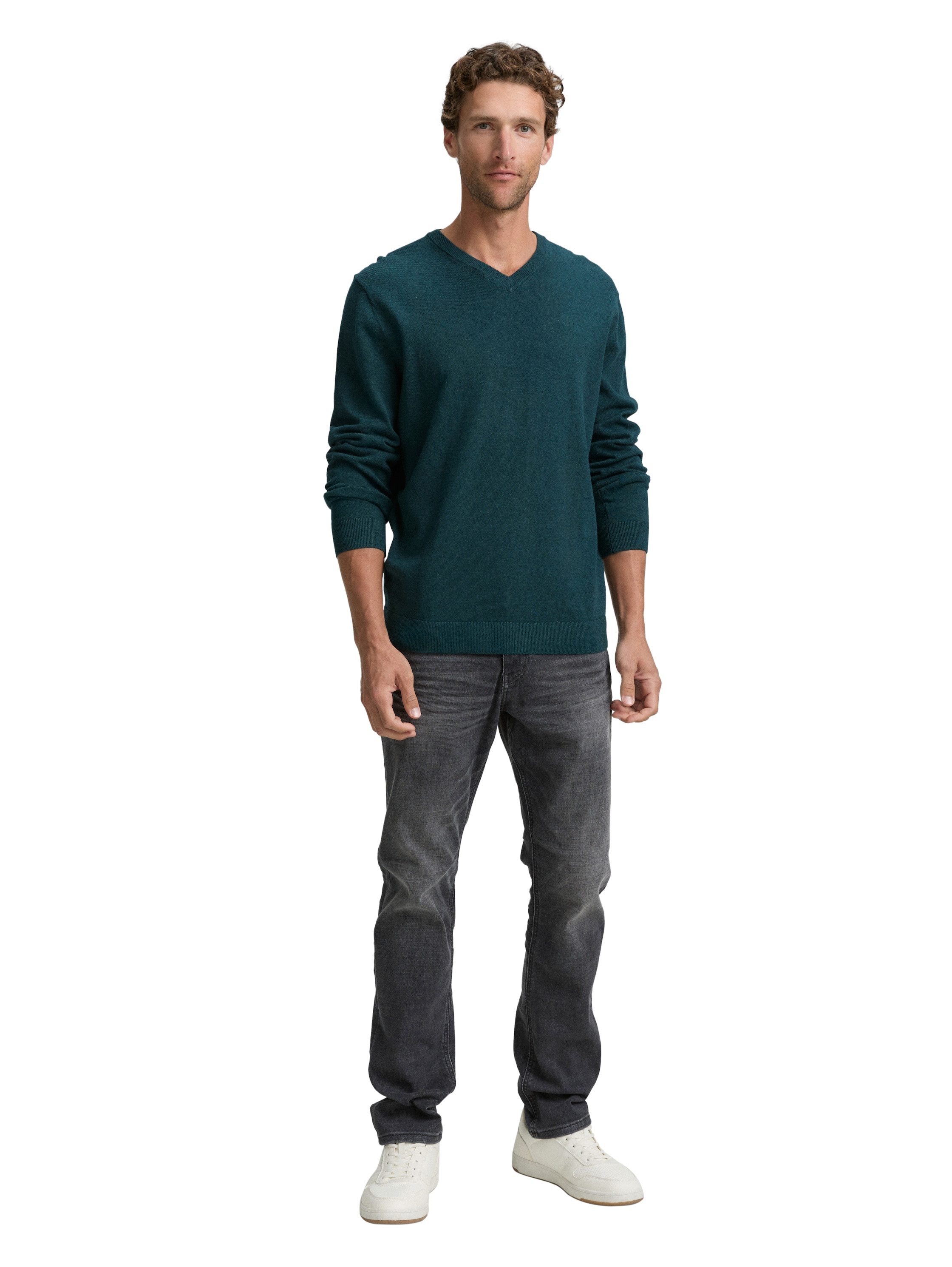 Tom Tailor Trui met V-hals met klein logoborduursel
