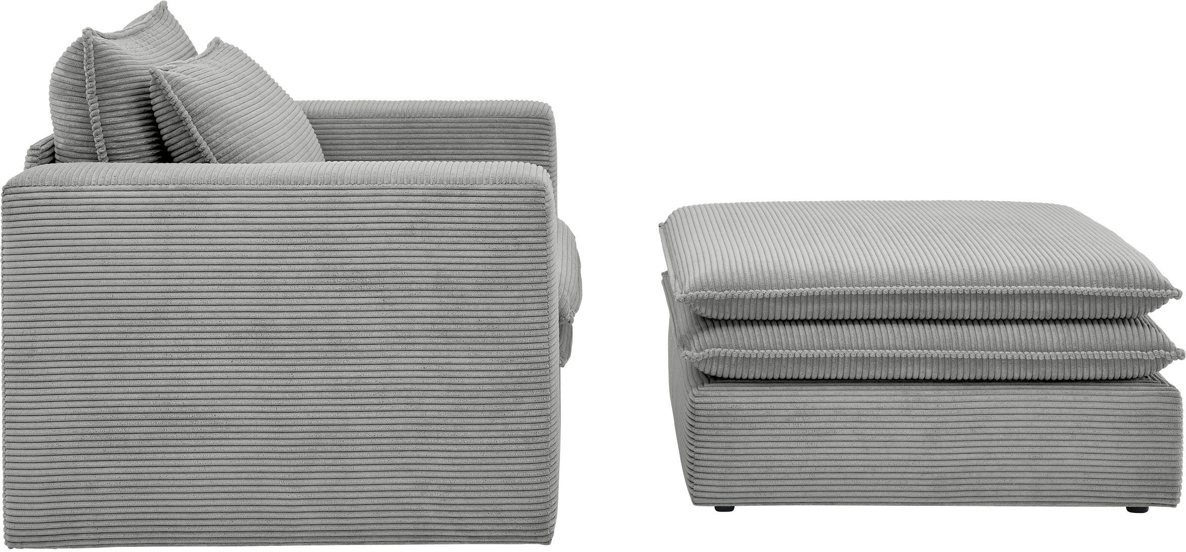 Places of Style Zithoek PIAGGE Hoogwaardige cord, fauteuil en hocker klein als set (2-delig)