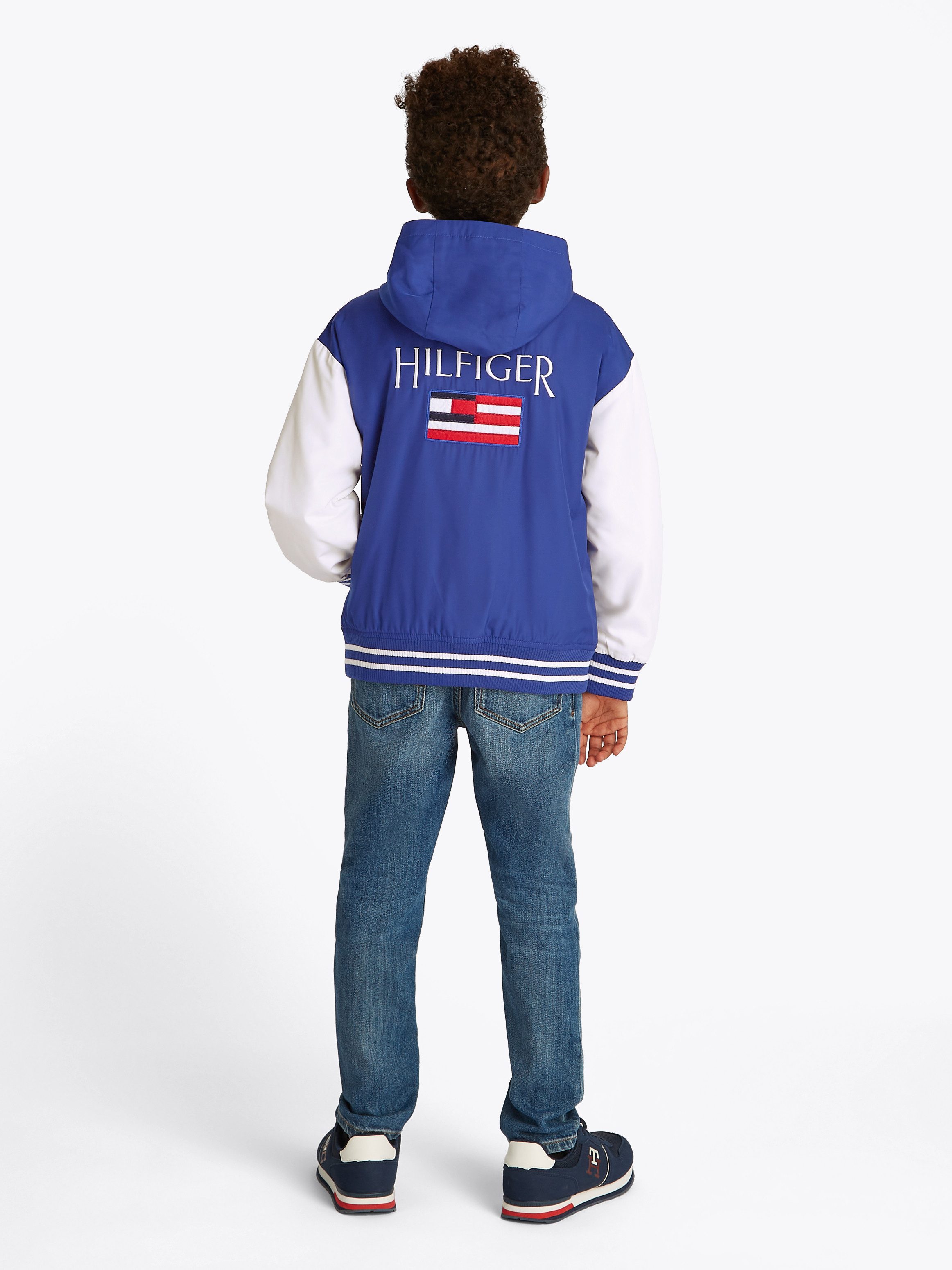 Tommy Hilfiger Bomberjack HOODED GRAPHIC BOMBER met groot logo, contrast-strepen