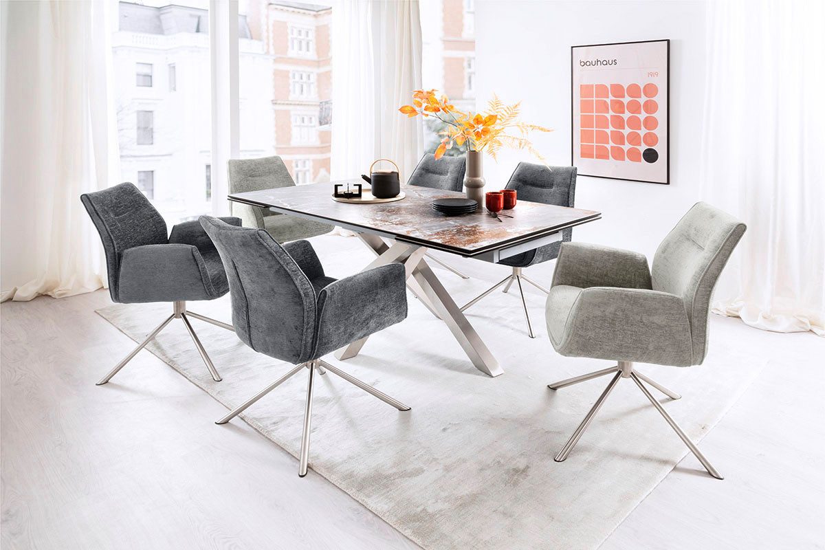 MCA furniture Eettafel ALMIROS uitschuifbare tafel 180-260 cm gemarmerd Keramiek, roestvrij staal, marmer-look, uittrekbaar, belastbaar tot 100 kg, 8-10 personen