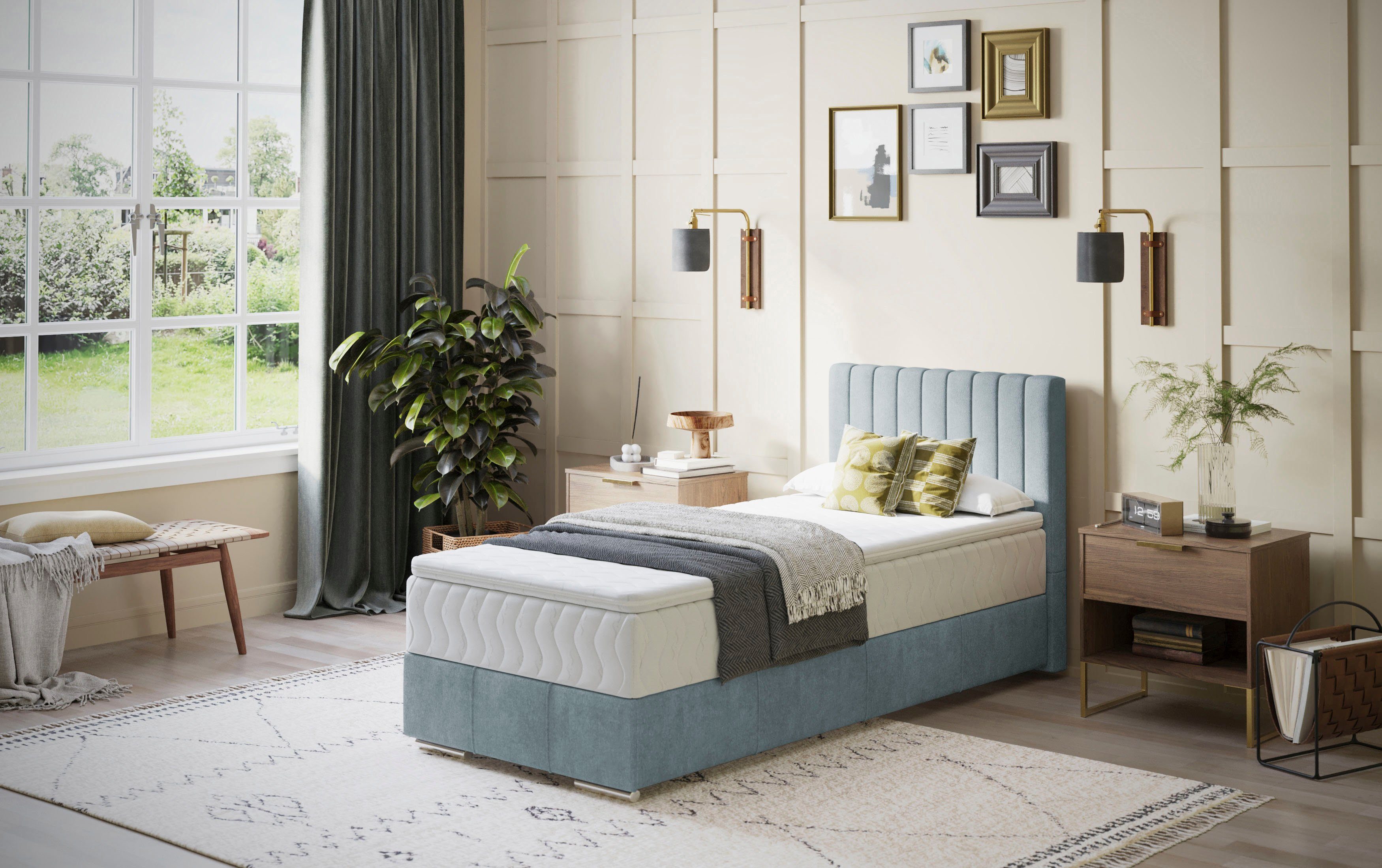 Mr. Couch Boxspring Thor met bedbodem, incl. matras, topverkoper Topmatras en sierkussen, in verschillende hardheden beschikbaar boxsprings blauw