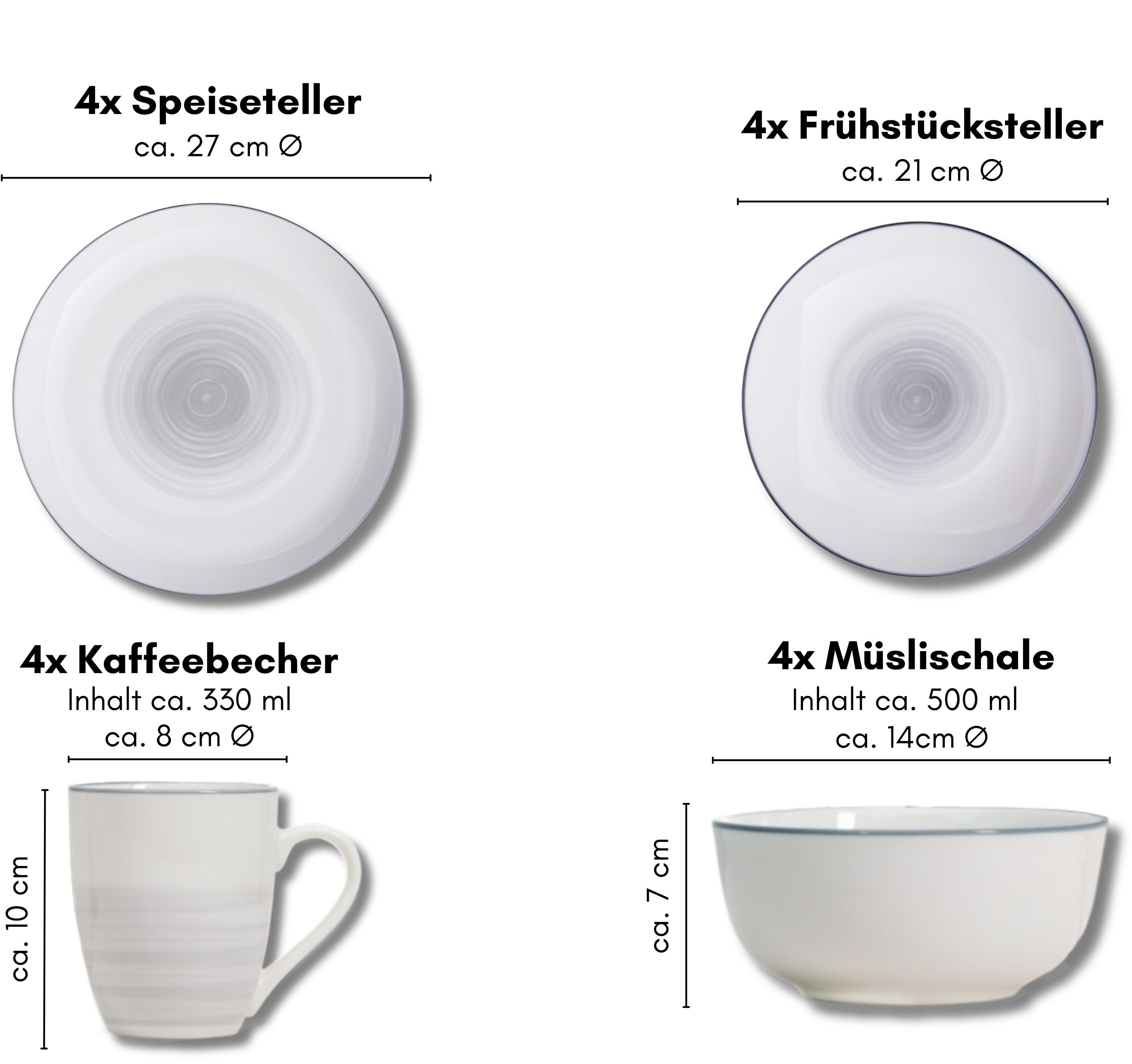 Ritzenhoff & Breker Combi-servies Luna Aquarel-stijl (set, 16-delig)