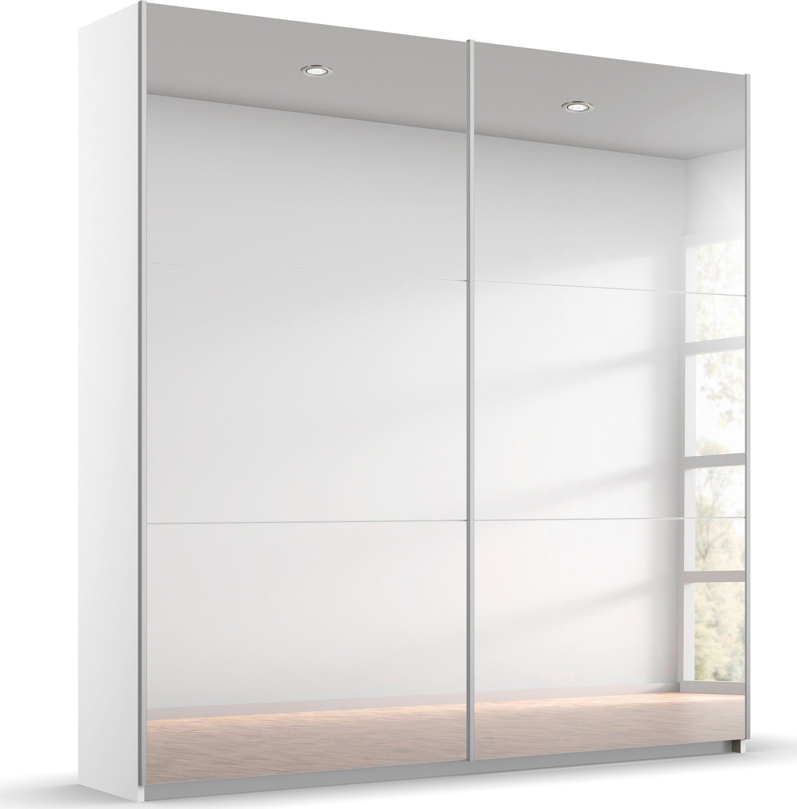 rauch Zweefdeurkast Kledingkast kast garderobe REFLECT inclusief praktische binneninrichting met 2 stoffen dozen made in germany zweefdeurkasten maat