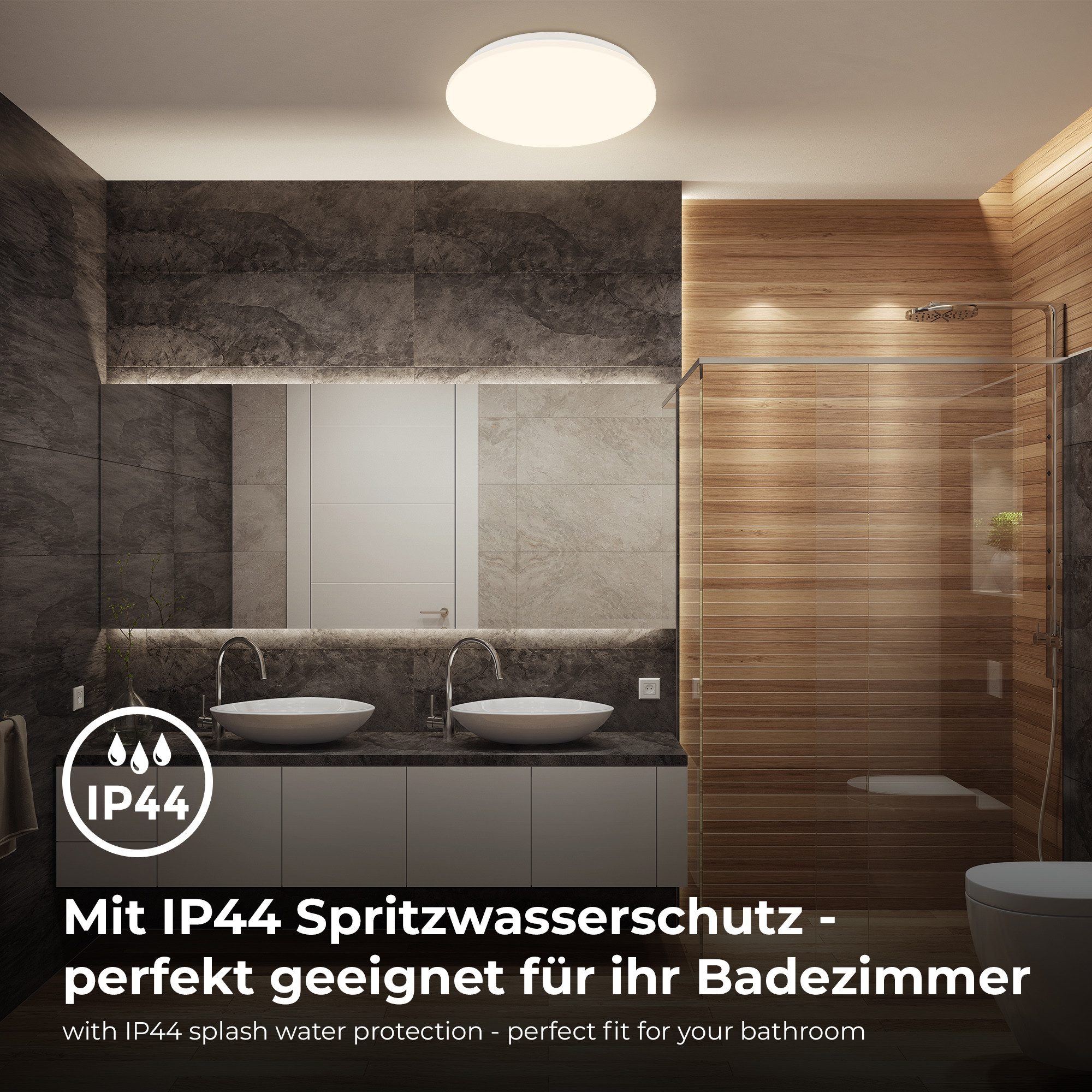 B.K.Licht Led-plafondlamp LED bad plafondlamp met microwavesensor (1 stuk)