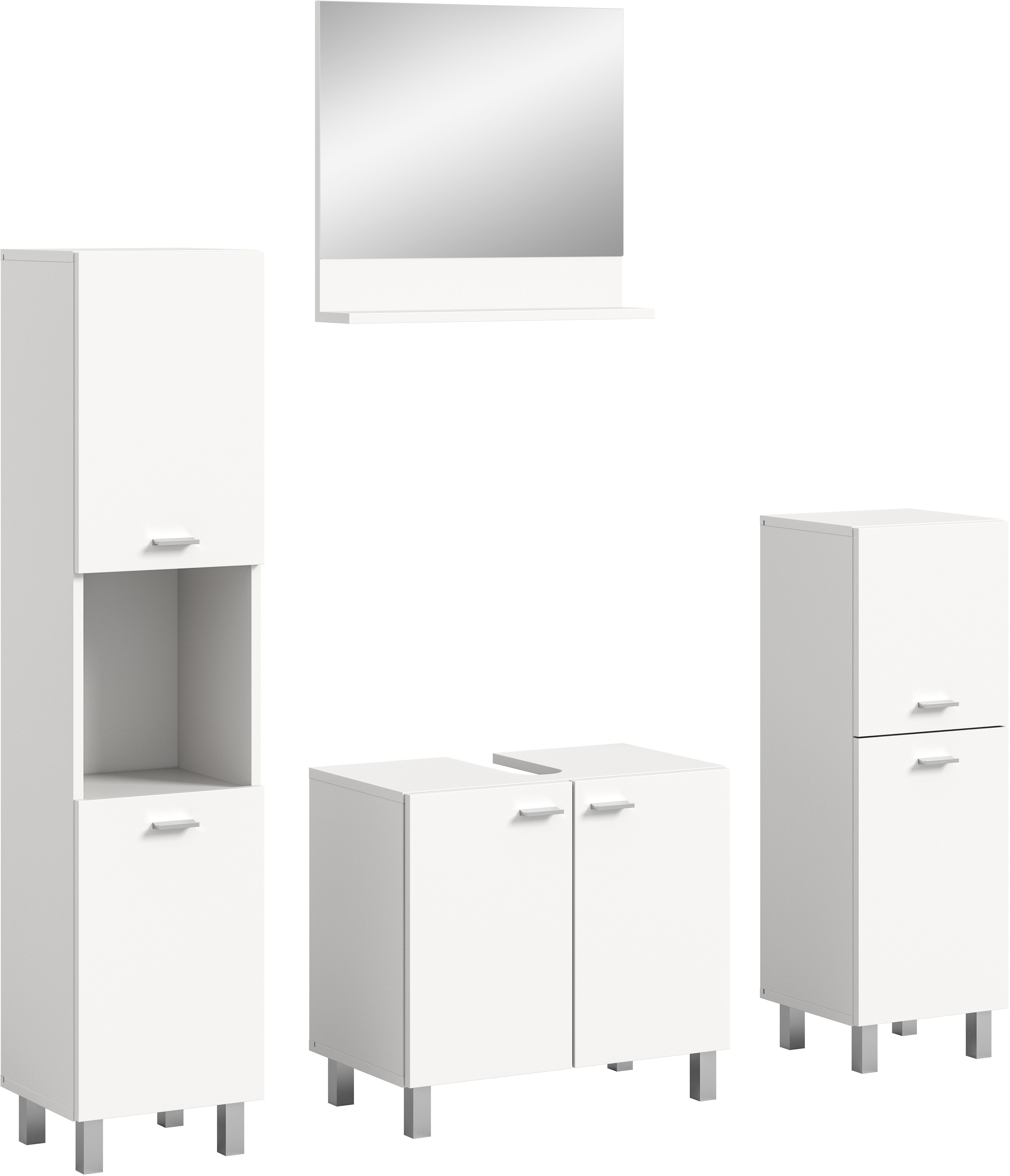 welltime Badmeubelset Tampa, breedte 137cm, 4-delig Wastafelonderkast, spiegel, hoge kast, midikast (4 stuks)