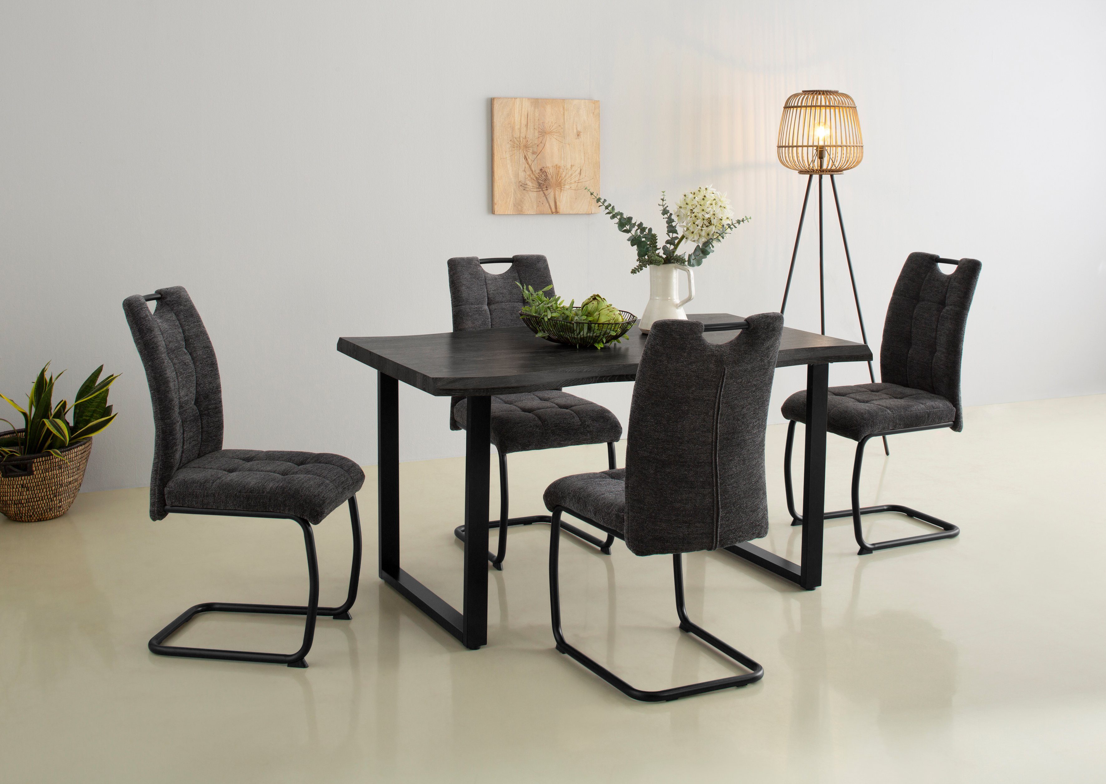 HELA Vrijdragende stoel LEONA eetkamerstoel Keukenstoel, voor de eettafel, in teddy-look (set)