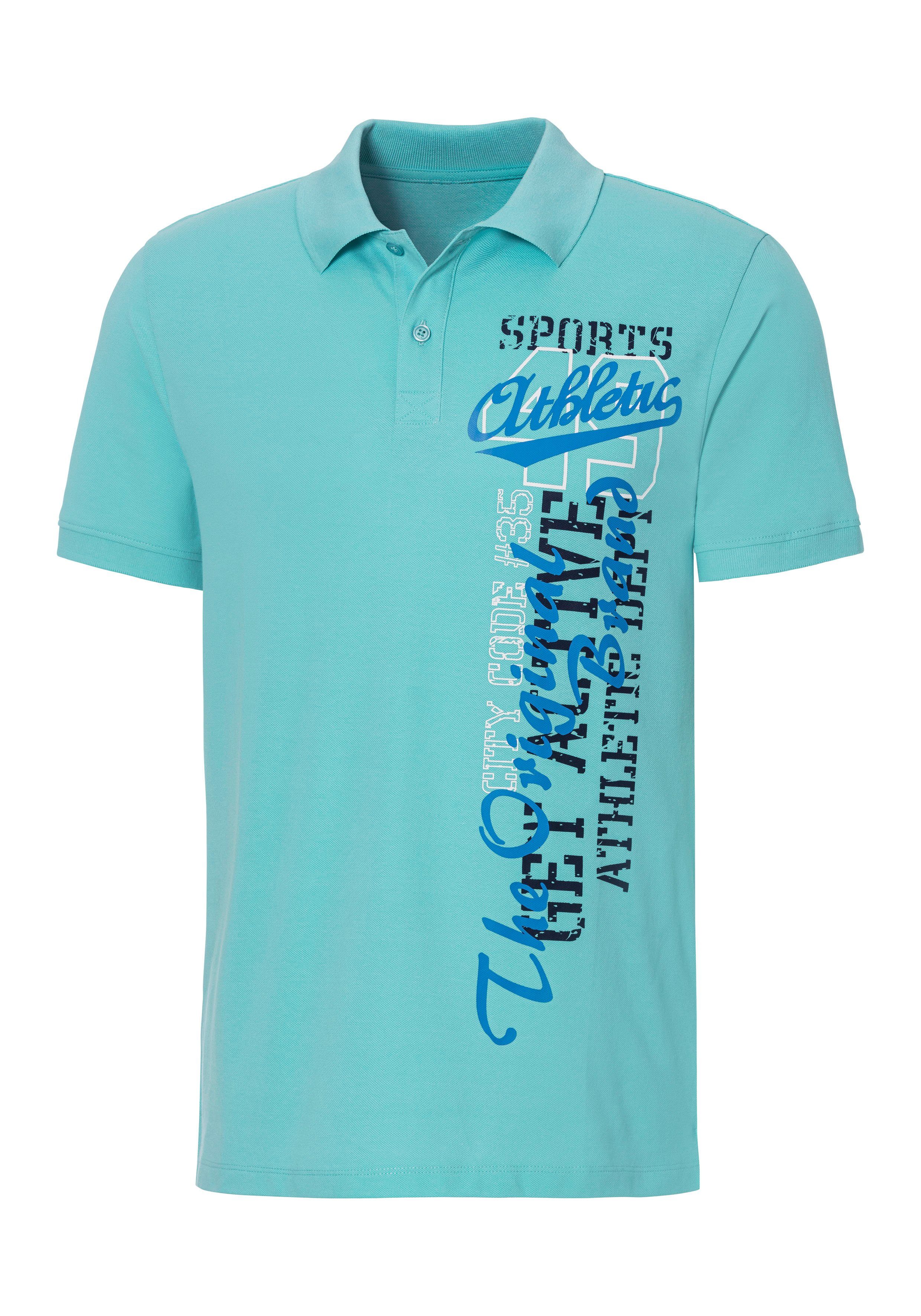 John Devin Poloshirt met grote print aan de voorkant van katoen-piqué