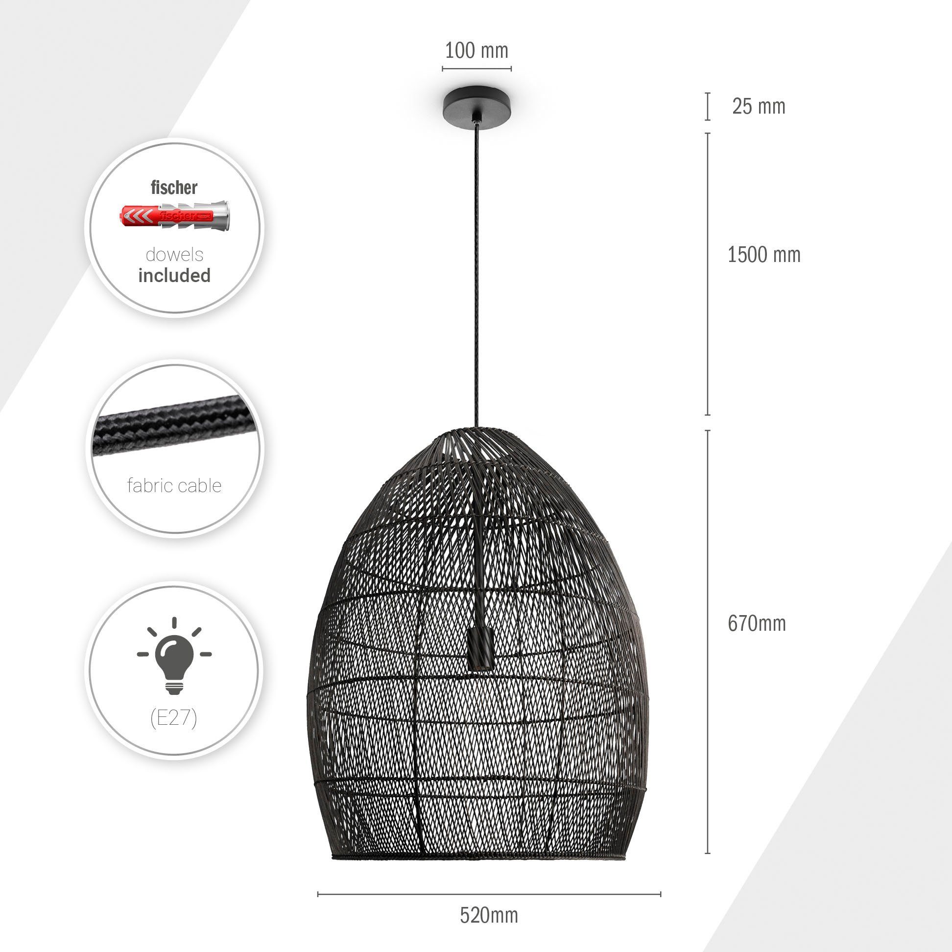 Paco Home Hanglamp VIHMA Rattan pendellamp eettafel lamp natuurlijk LED Boho rustiek E27