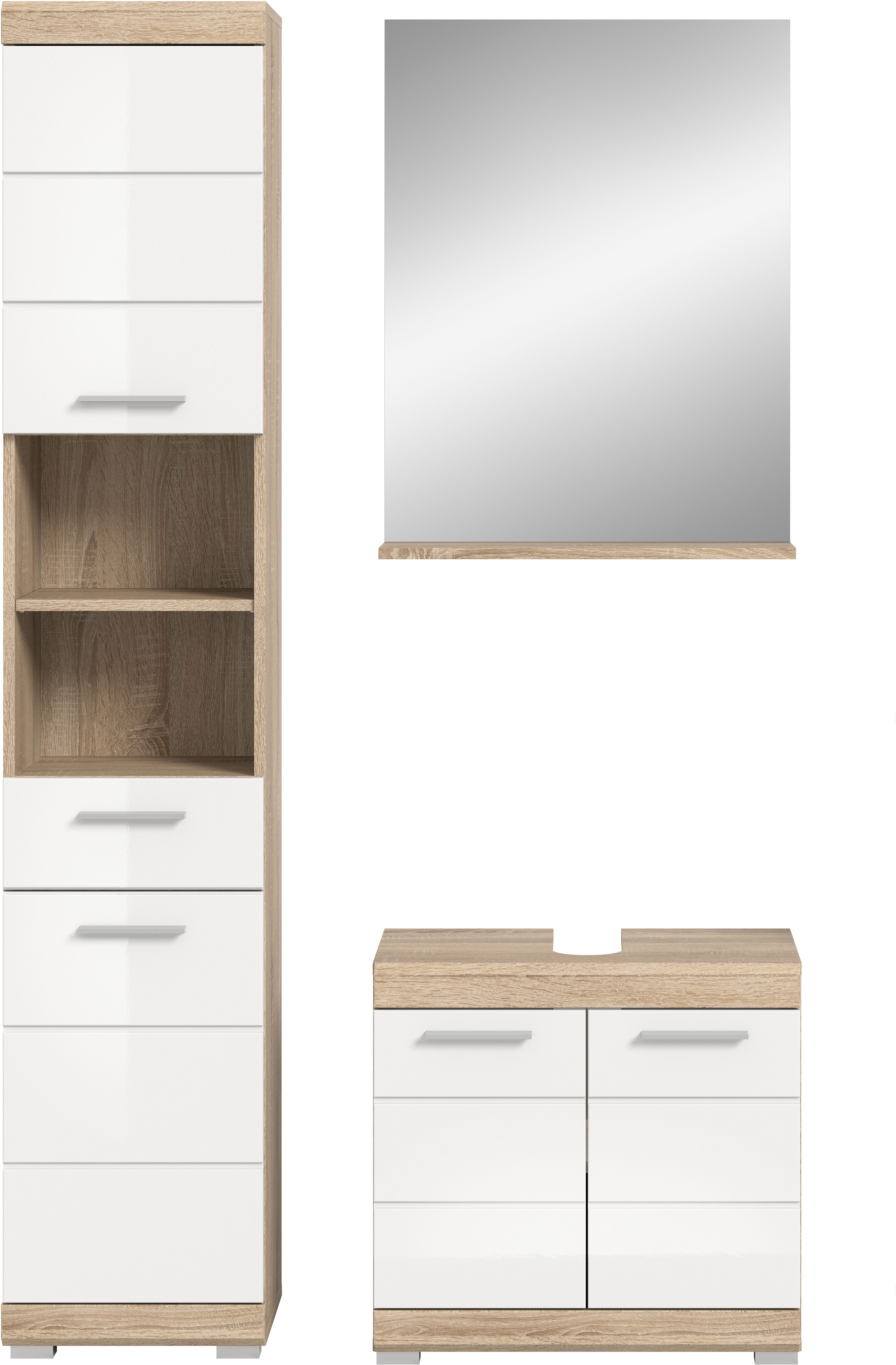 INOSIGN Badkamerserie Siena, 3-delig, bestaande uit: Hoge kast, wastafelonderkast, spiegel (set, 3-delig)