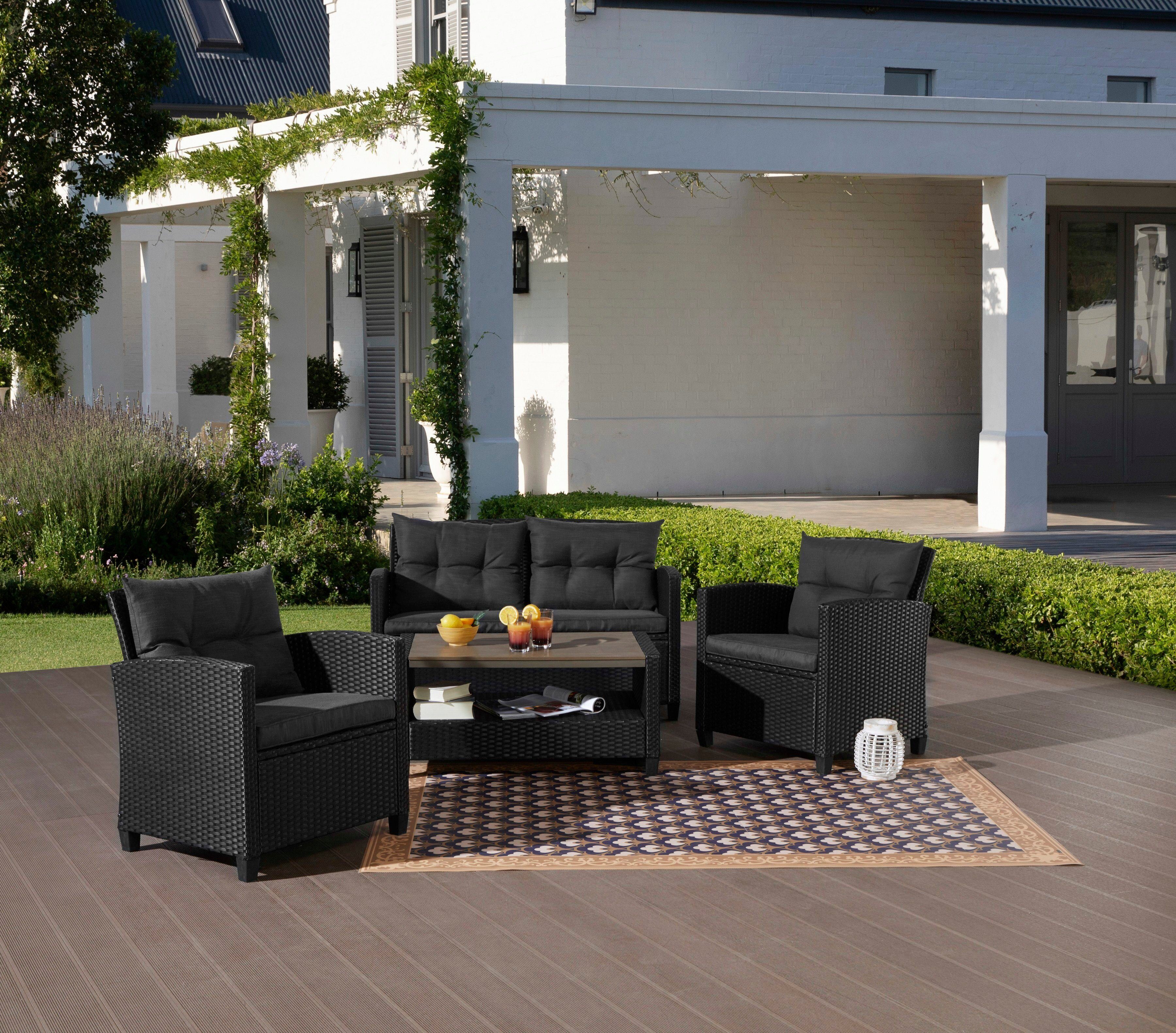 KONIFERA Tuinset St. Tropez Polyrotan, staal, planchet onder de tafel, balkonset, loungeset (set, 11-delig)