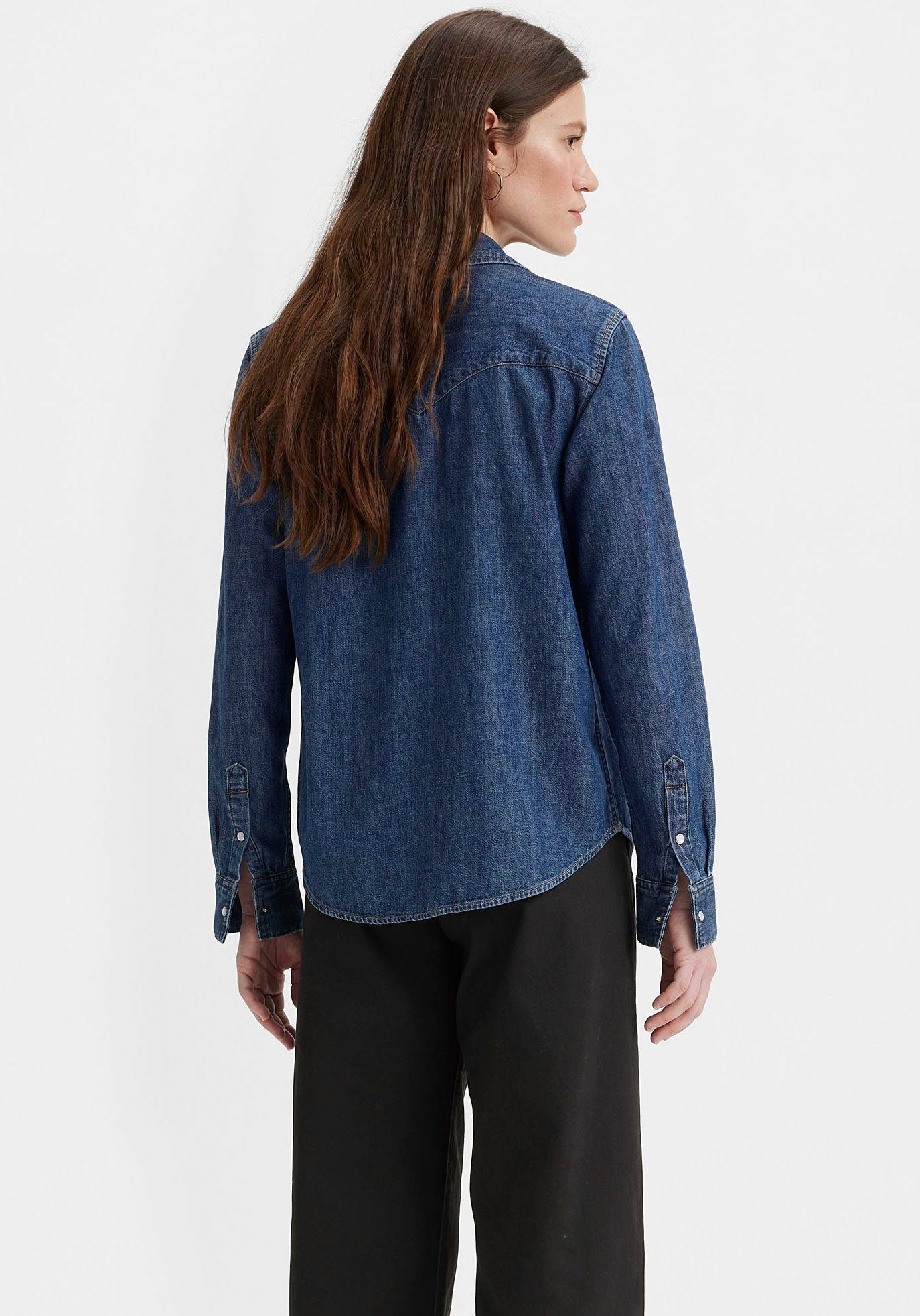 levi's jeans blouse essential western met borstzakken met drukknopen blauw