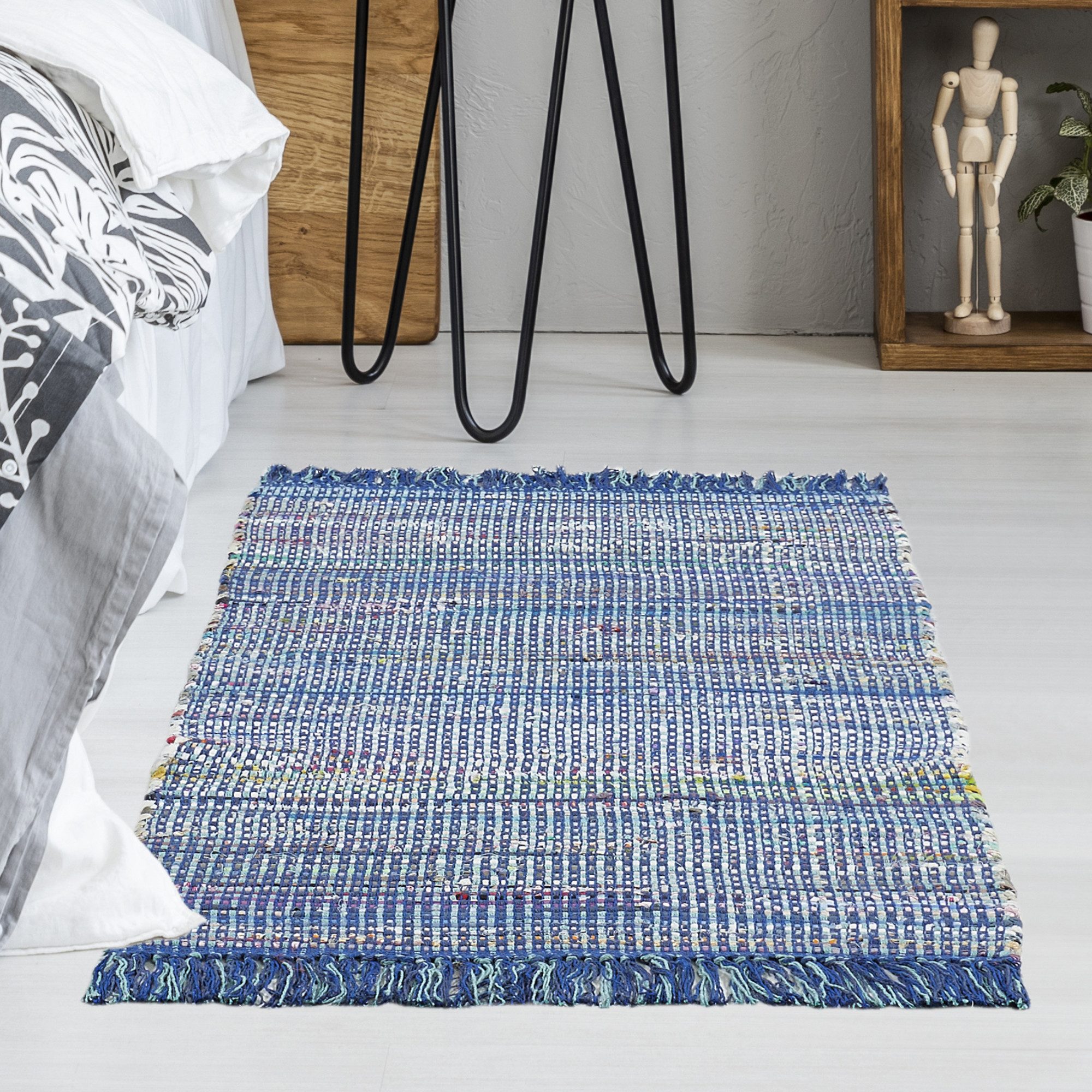 Andiamo Vloerkleed Frida Handgeweven vloerkleed, Fleckerl, puur katoen, met de hand geweven, met franje