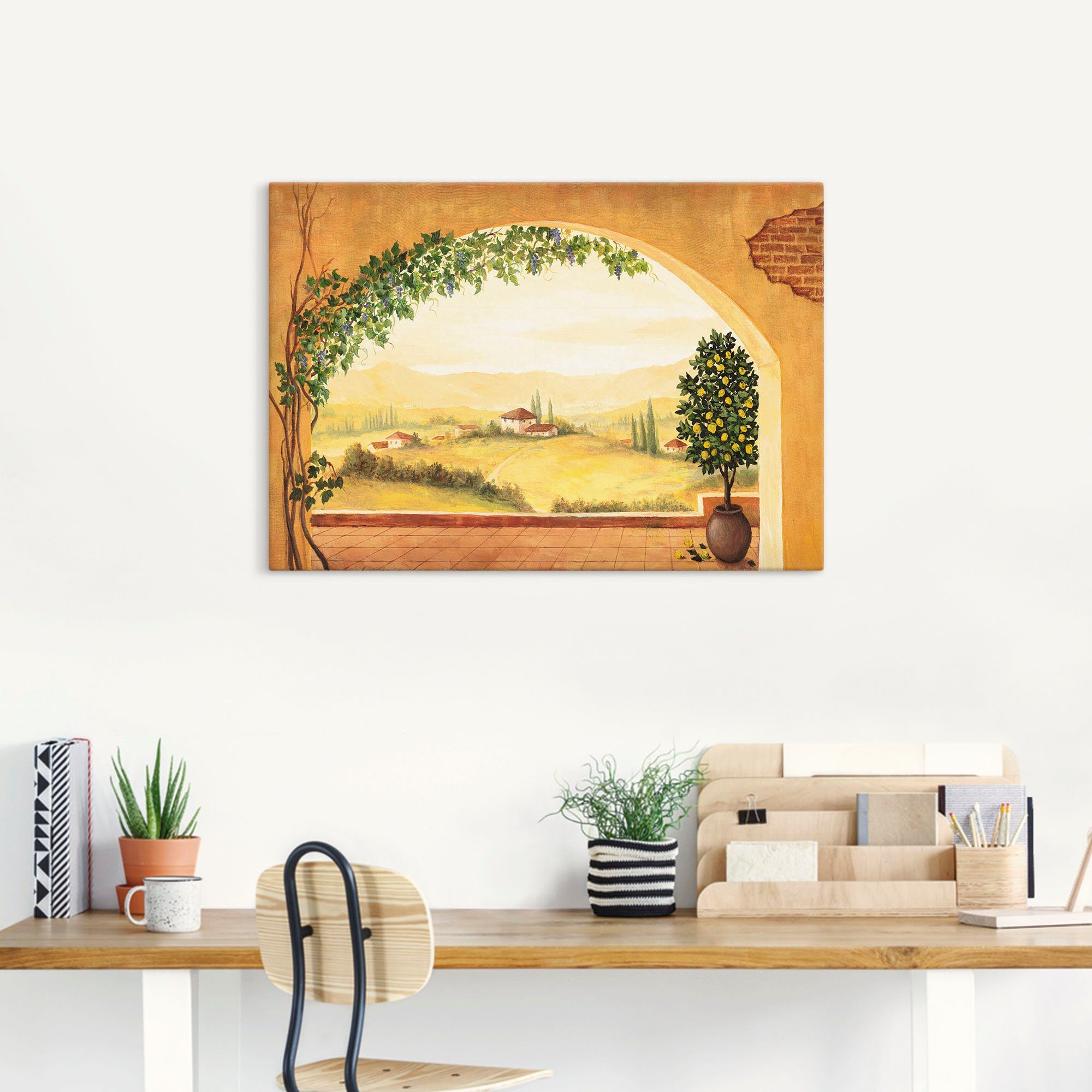 Artland Artprint Wijnranken voor het toscaanse landschap als artprint op linnen, poster in verschillende formaten maten