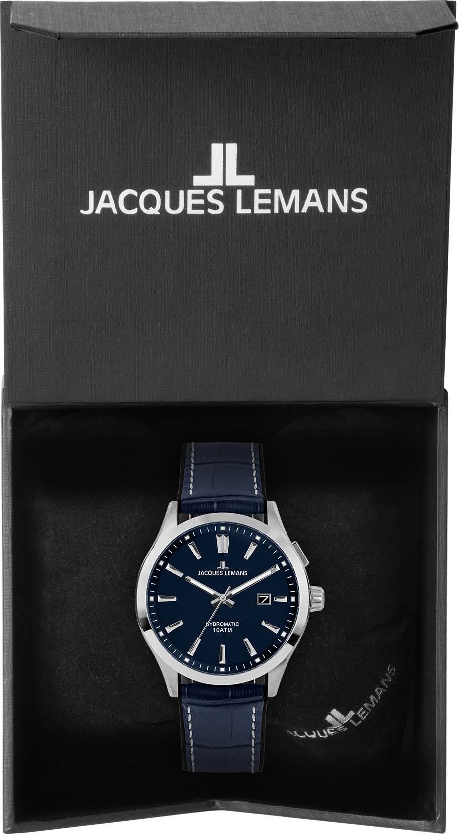Jacques Lemans Kinetic horloge Hybromatic, 1-2130C Horloge, herenhorloge, datum, glow-in-the-dark wijzers, leren band