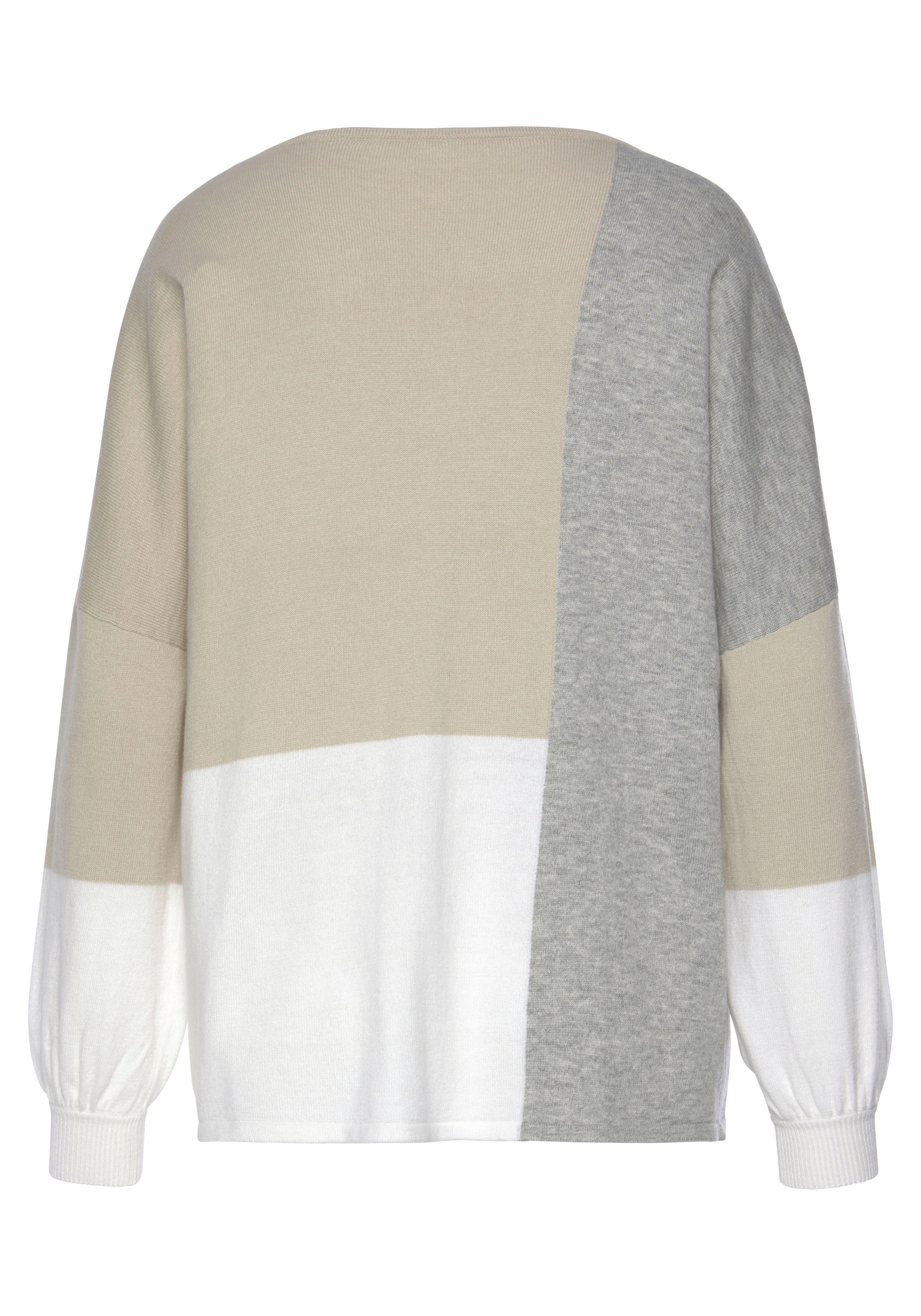 Lascana Trui met ronde hals met color blocking-look, damestrui, katoen, los en verhullend
