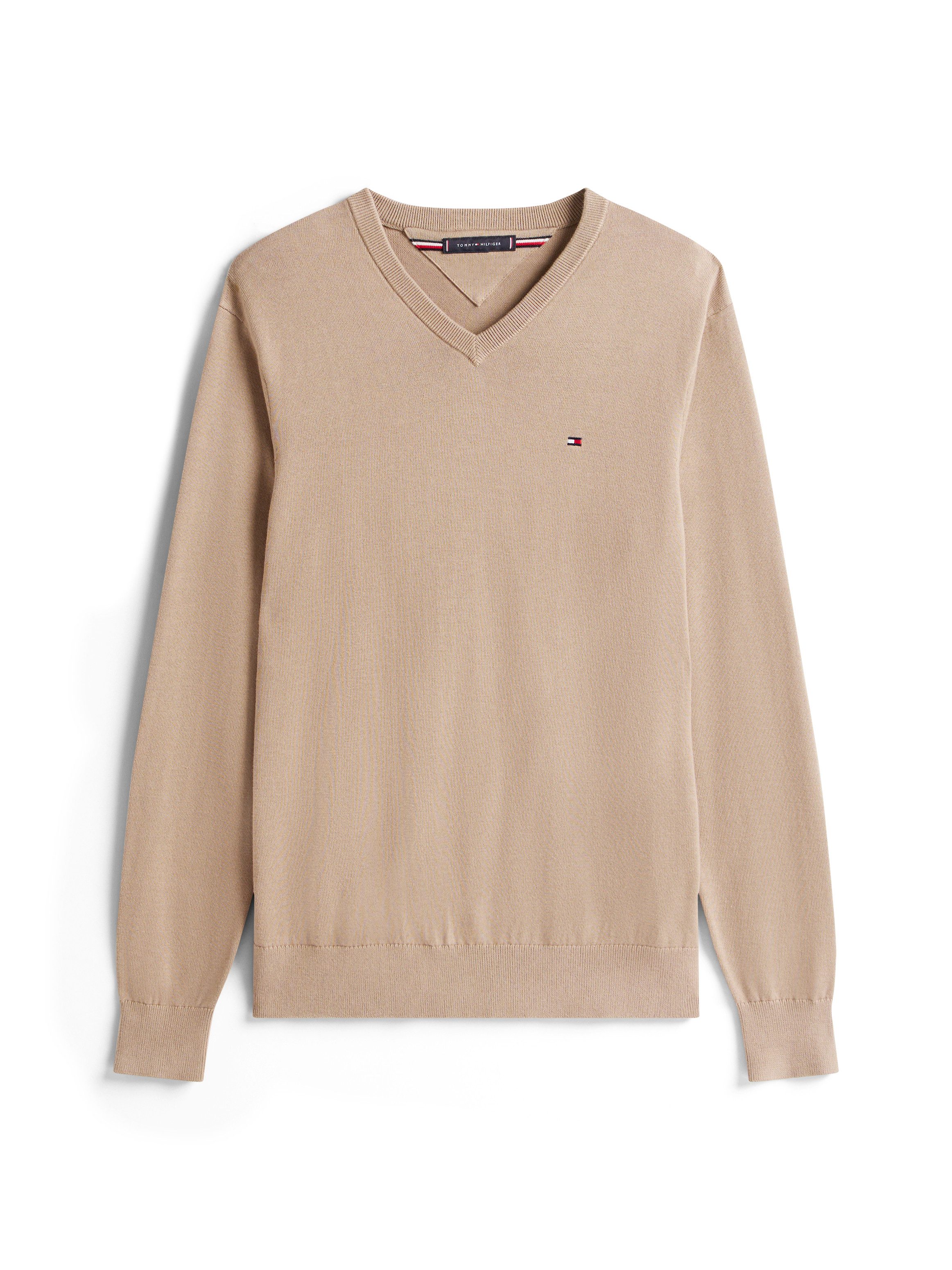 Tommy Hilfiger Gebreide trui ESSENTIAL COTTON V NECK met V-hals en borduursel