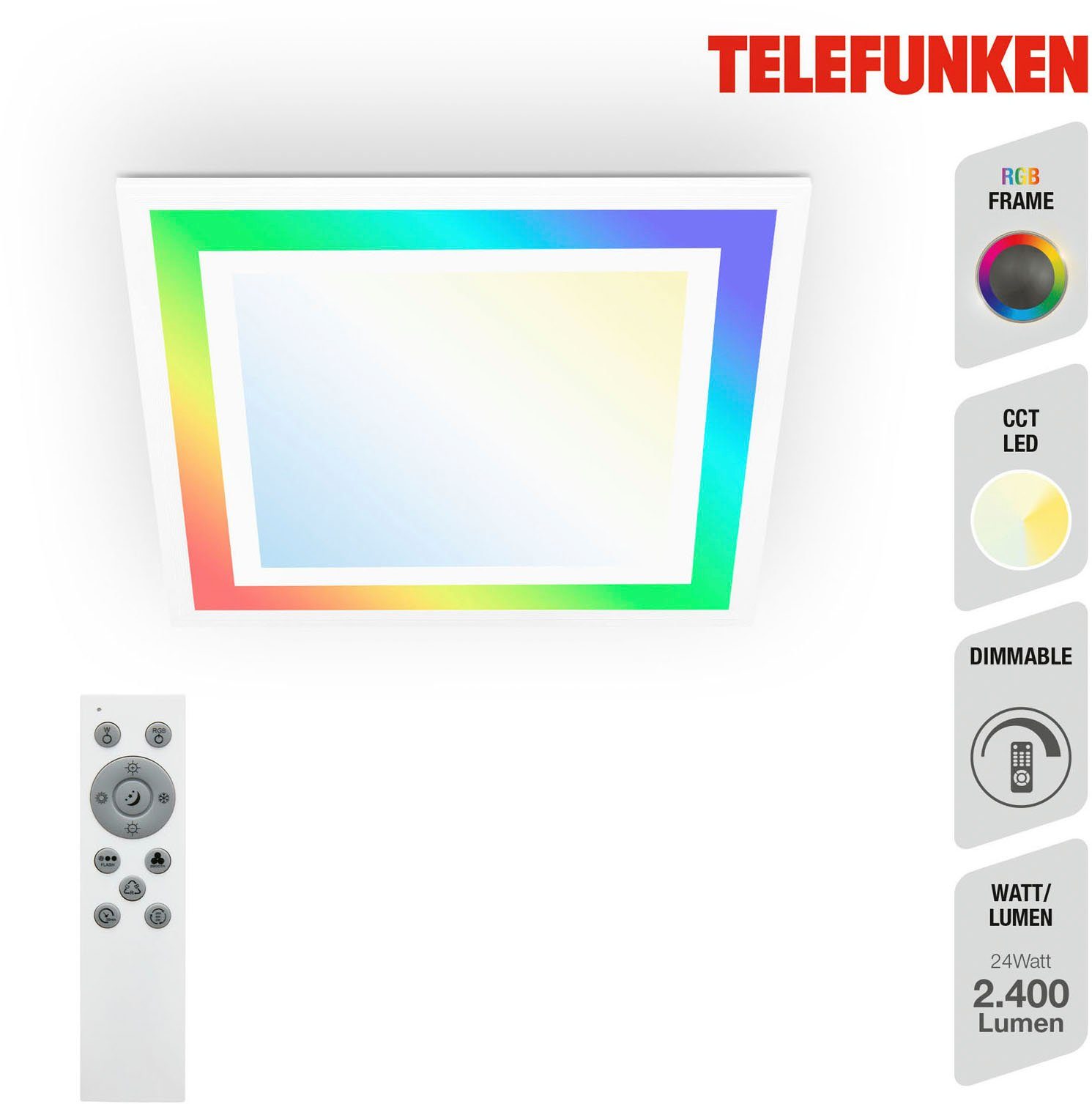 Telefunken Led-paneel 318806TF FRAMELIGHT Plafondlamp paneel CCT RGB verlichting framelight 24W 2400lm, 44,5 cm