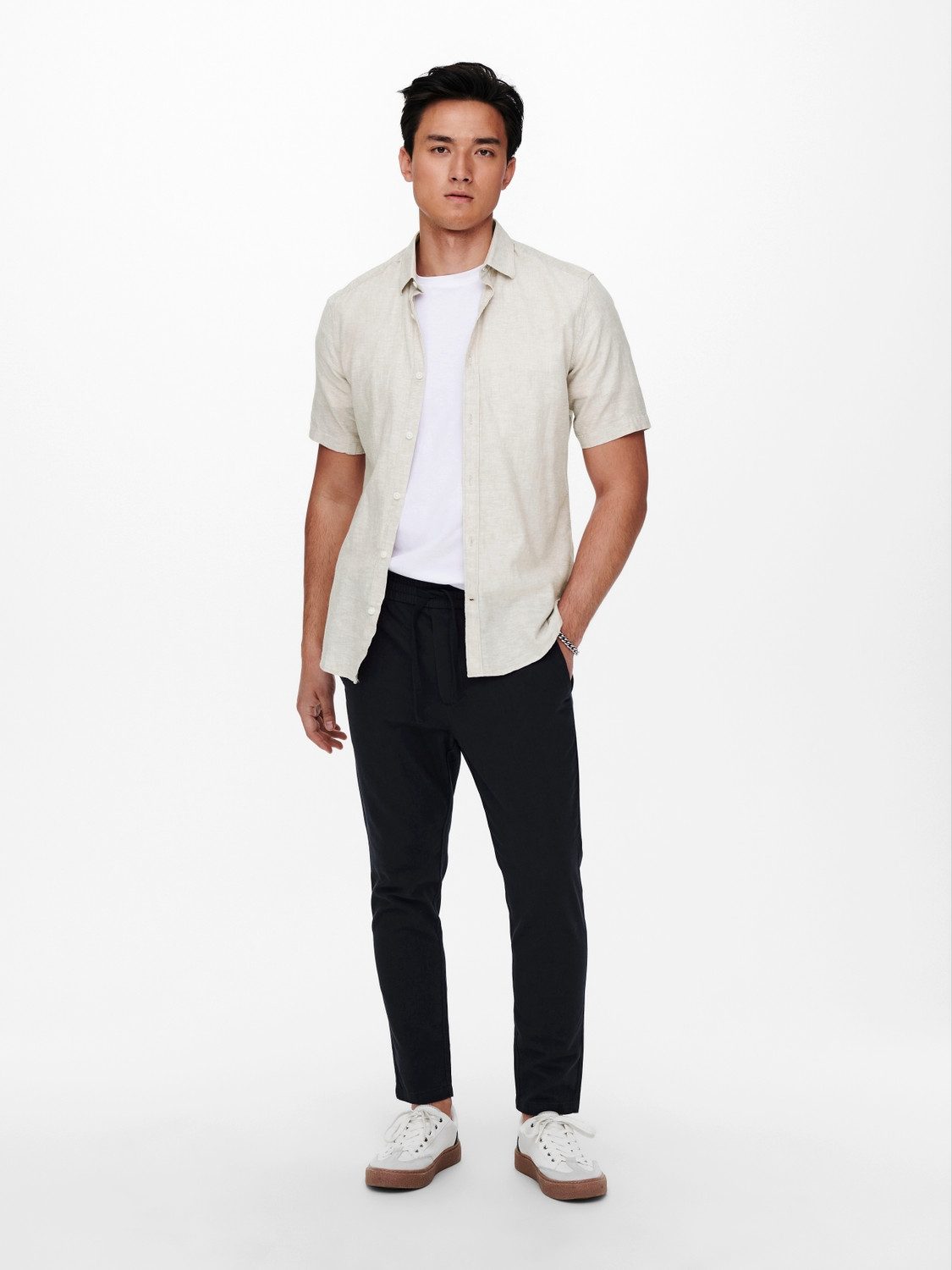 ONLY & SONS Overhemd met korte mouwen ONSCAIDEN SS SOLID LINEN SHIRT NOOS