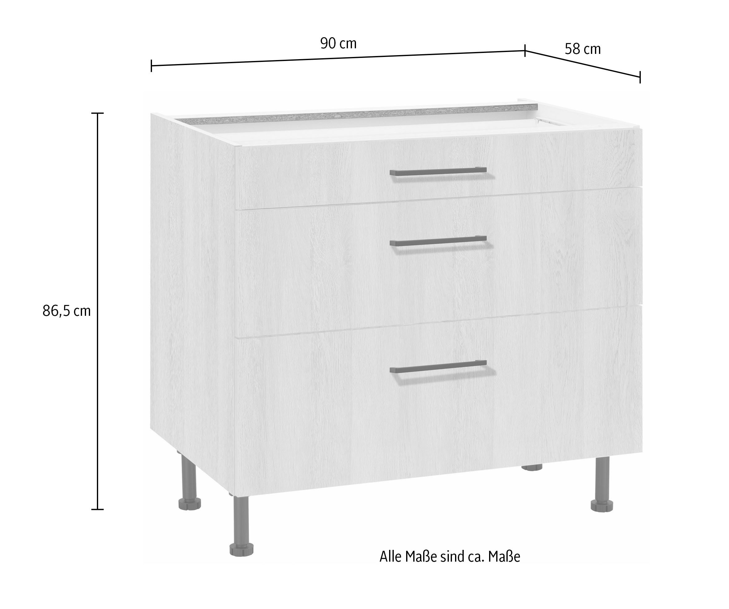 wiho Küchen Onderkast Nisos 90 cm breed, soft-close in lades, verstelbare voeten, zonder blad