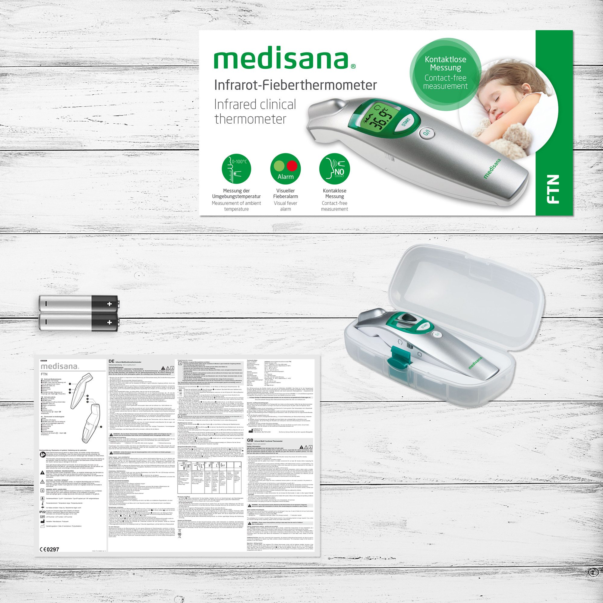 Medisana Infrarood-thermometer FTN Meten van lichaam- en oppervlaktetemperatuur met koortsalarm.