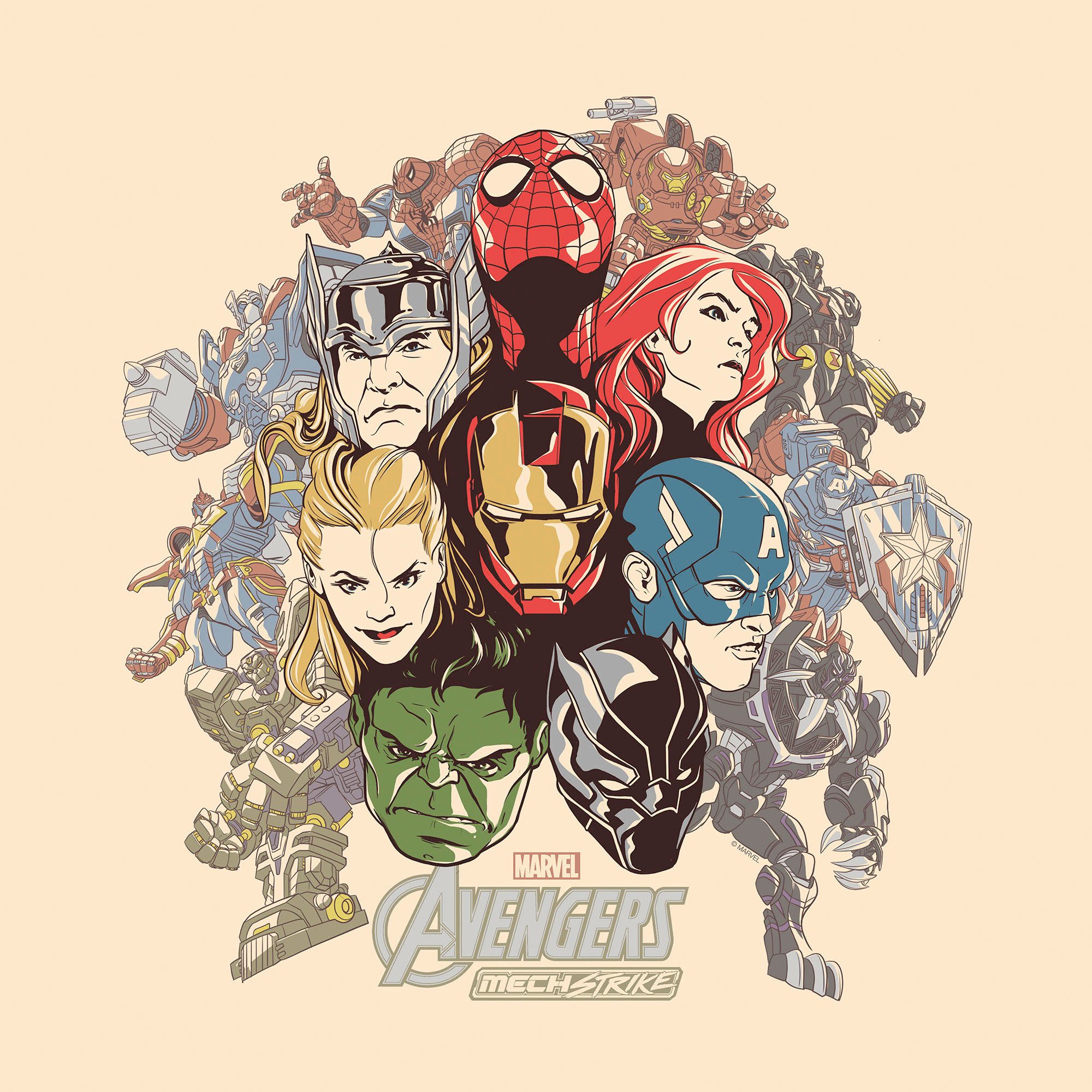 Komar Artprint op linnen Avengers Slaan Terug - Afmeting 40 x 40 cm Canvasdoek met echt houten frame, kinderkamer (1 stuk)