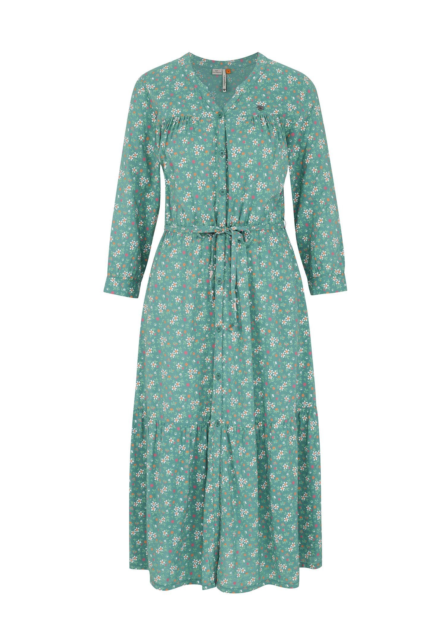 Ragwear Zomerjurk MEVE met alloverdruk, taille-bindceintuur en knoopsluiting