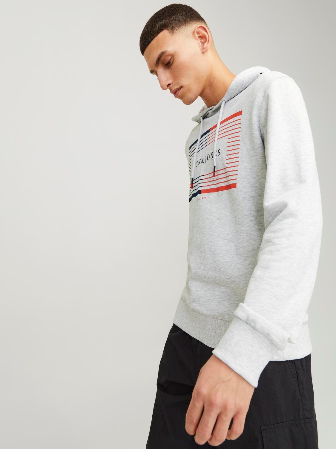 Jack & Jones Hoodie JJCYRUS SWEAT HOOD: Komfortable Baumwollmischung mit coolem Gummidruck (Casual hoodie: basic snit & levendige print)