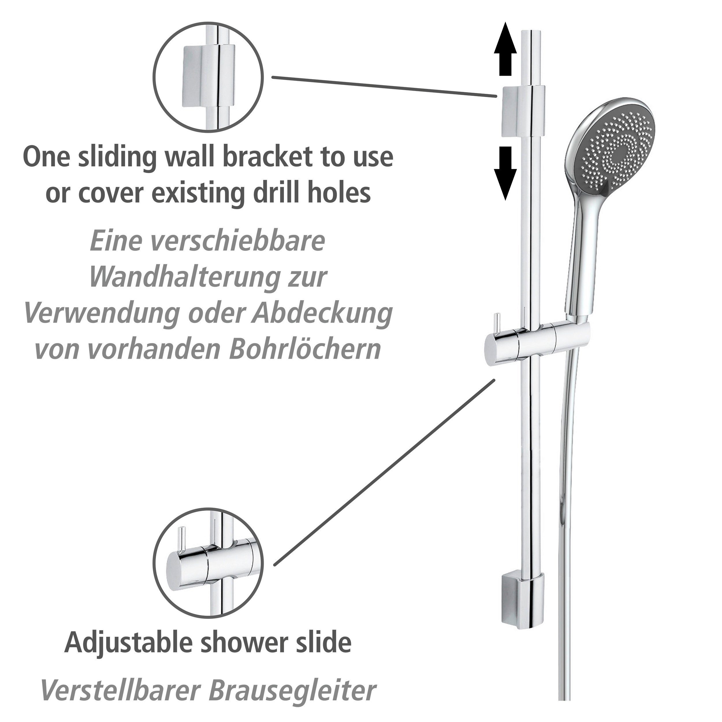 WENKO Douchestang-set Watersaving Chroom, lengte stang: 70 cm