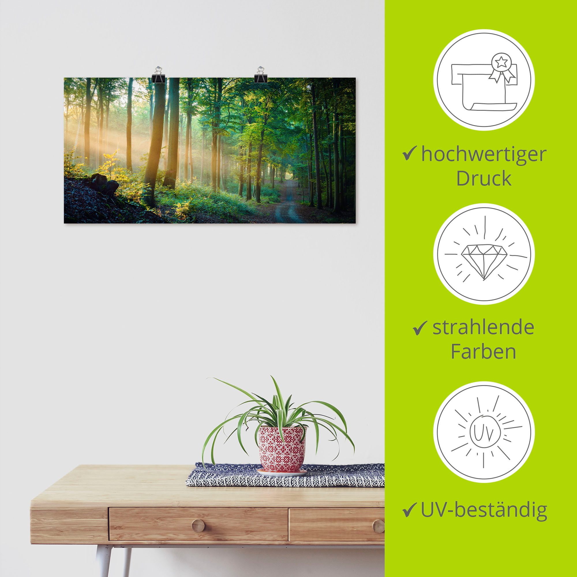 Artland Artprint Herfstmorgen in het bos als artprint van aluminium, artprint voor buiten, artprint op linnen, poster in verschillende maten. maten