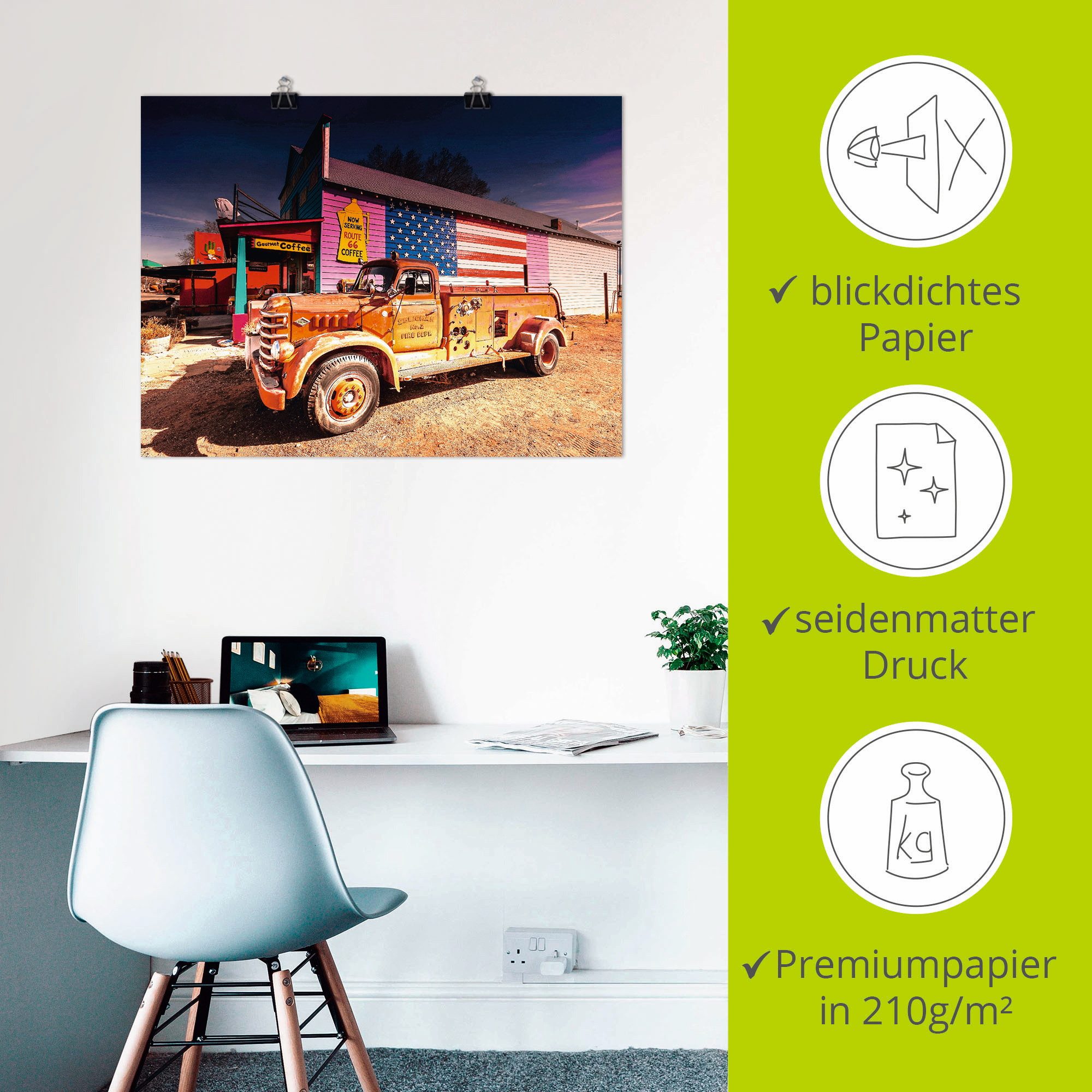 Artland Artprint Brandweer oldtimer als poster, muursticker in verschillende maten