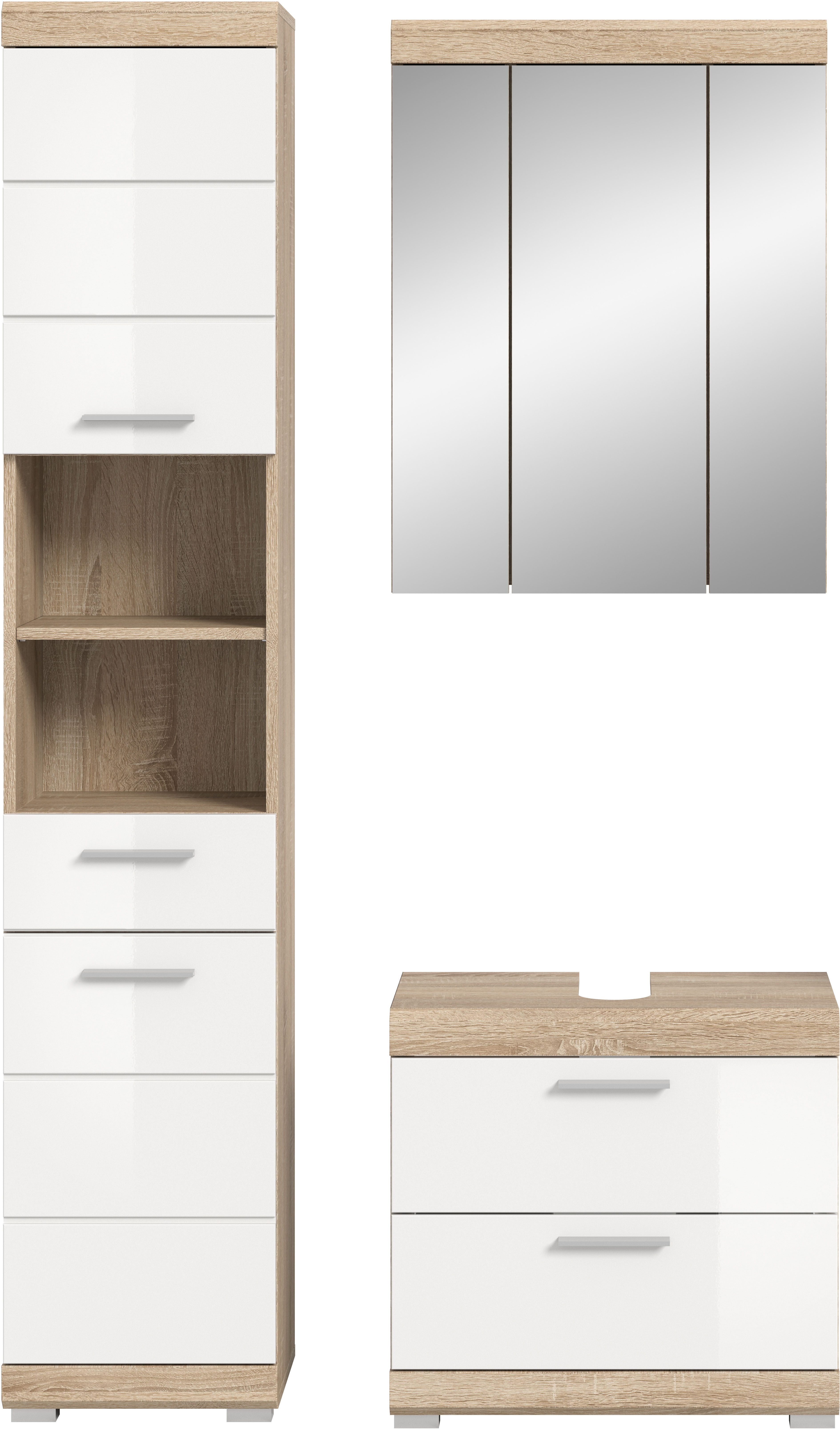 INOSIGN Badkamerserie Siena, 3-delig, bestaande uit: Hoge kast, wastafelonderkast, spiegelkast (set, 3-delig)