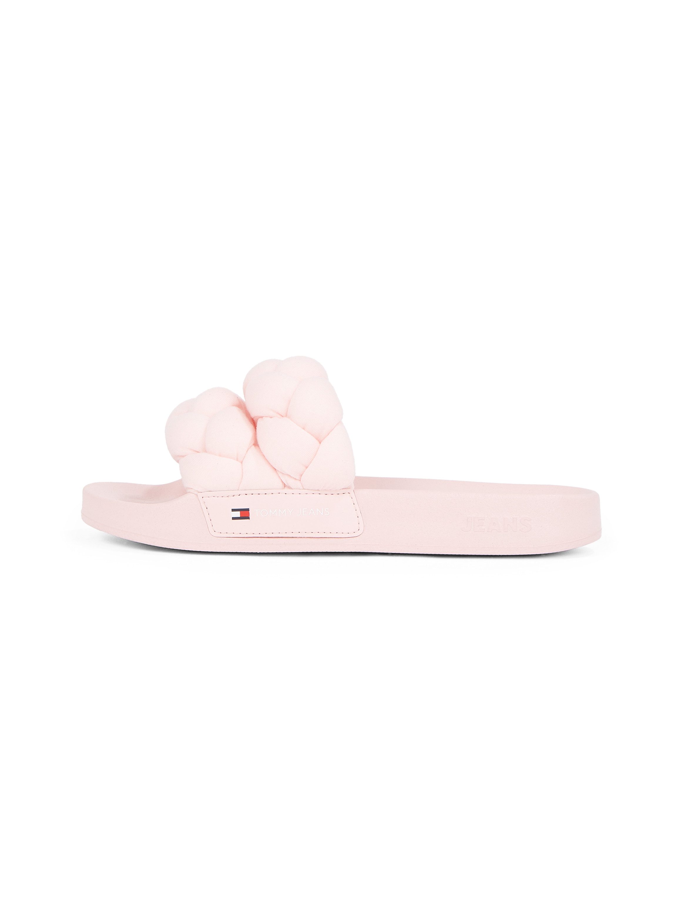 TOMMY JEANS Slippers TJW BRAIDED SLIDE , zomerschoen, flats, instapschoen, gevlochten, gewatteerde bandage