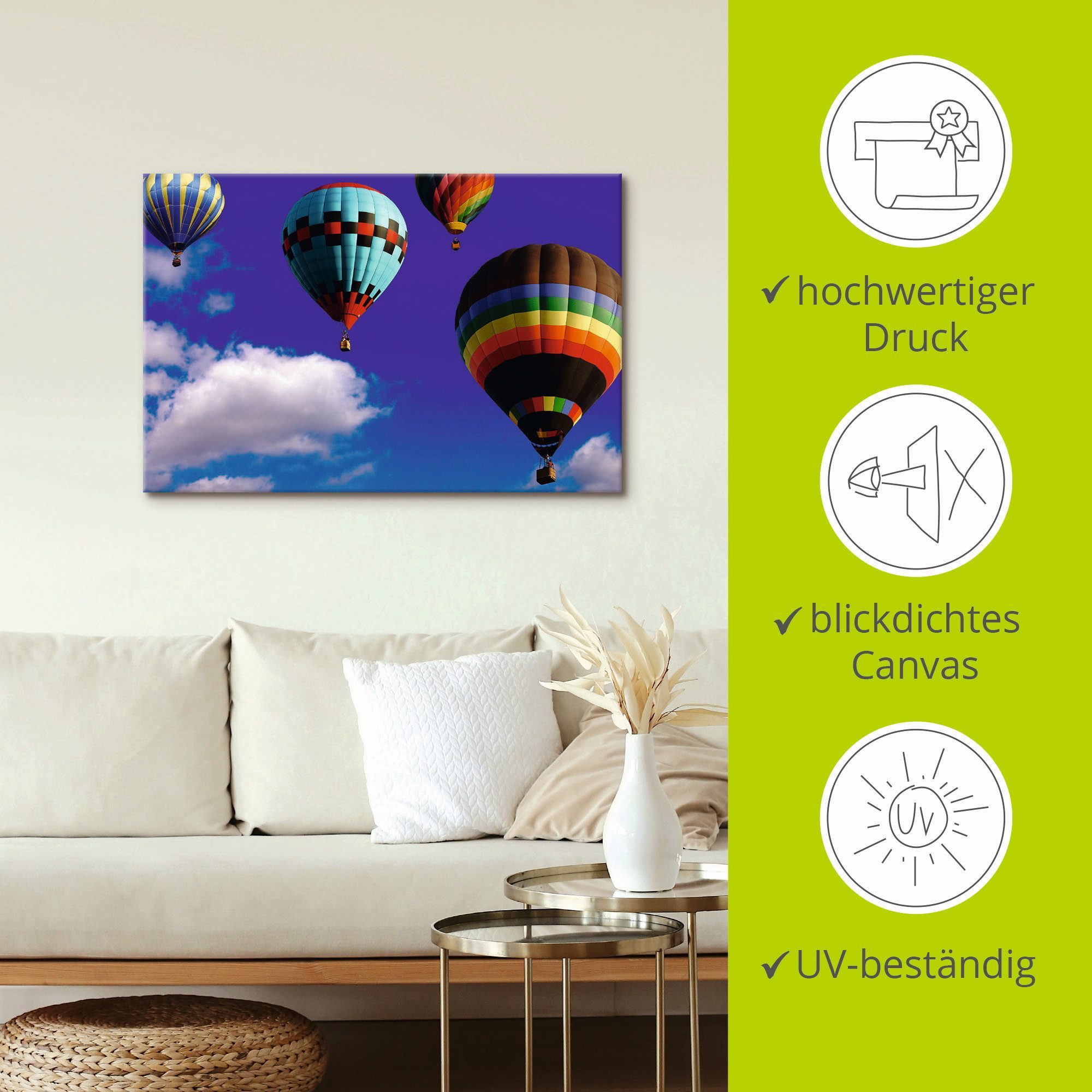 Artland Artprint op linnen Heteluchtballonnen in de lucht