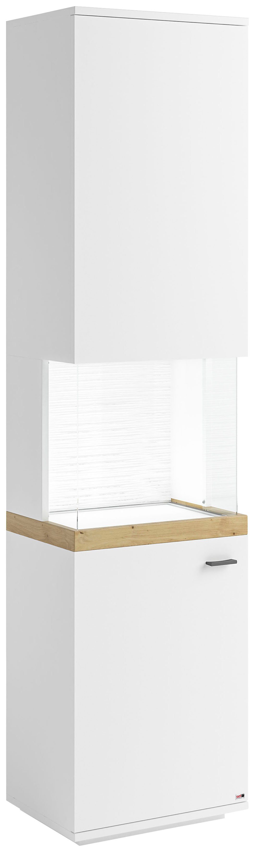 set one by Musterring Vitrinekast Lancaster Kleuren wit of grijs met eikenafwerking, met LED-verlichting