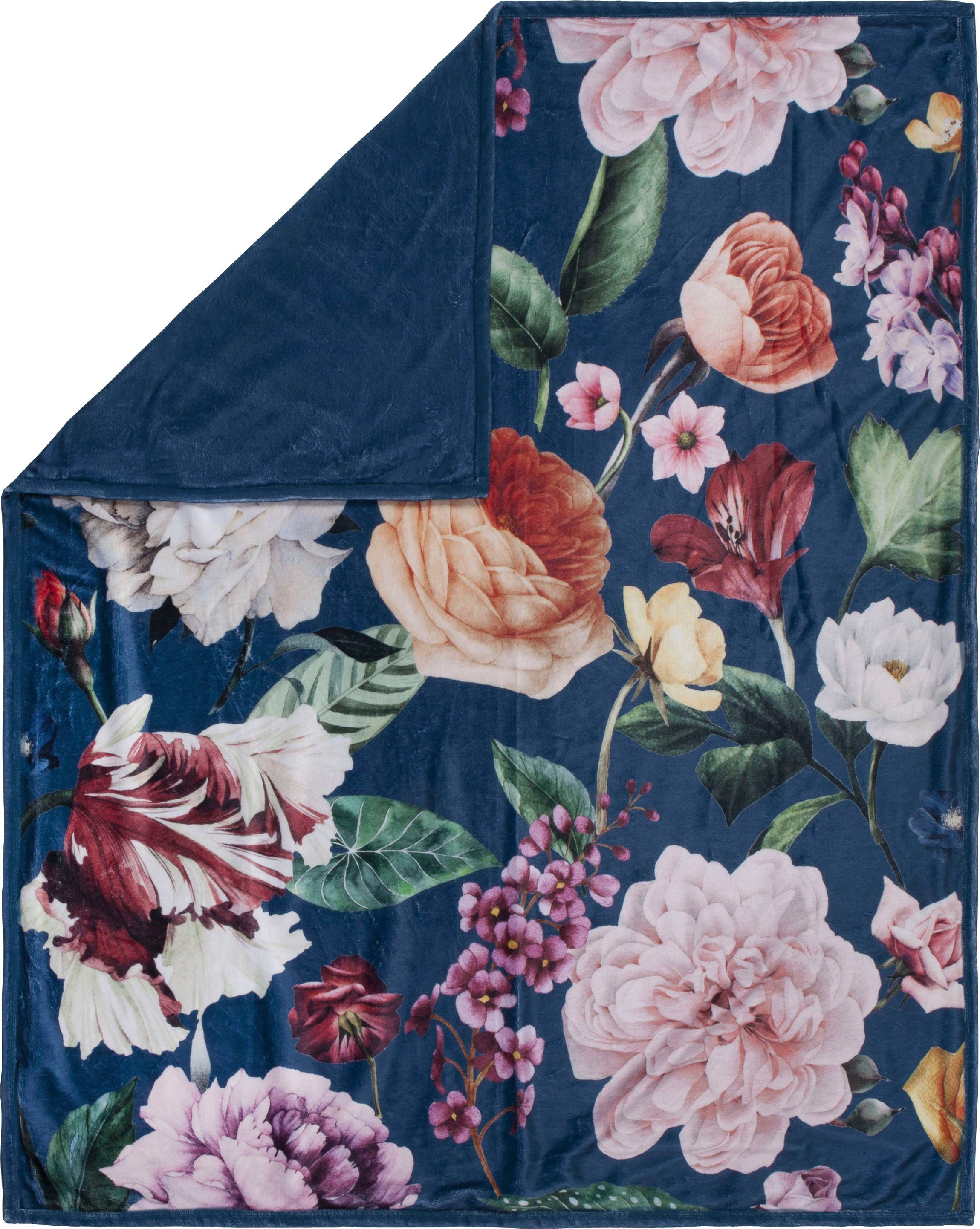 Descanso Plaid Fiori Zeer zacht, knuffeldeken, 130x160 cm, omkeerbaar, bloemen, zand