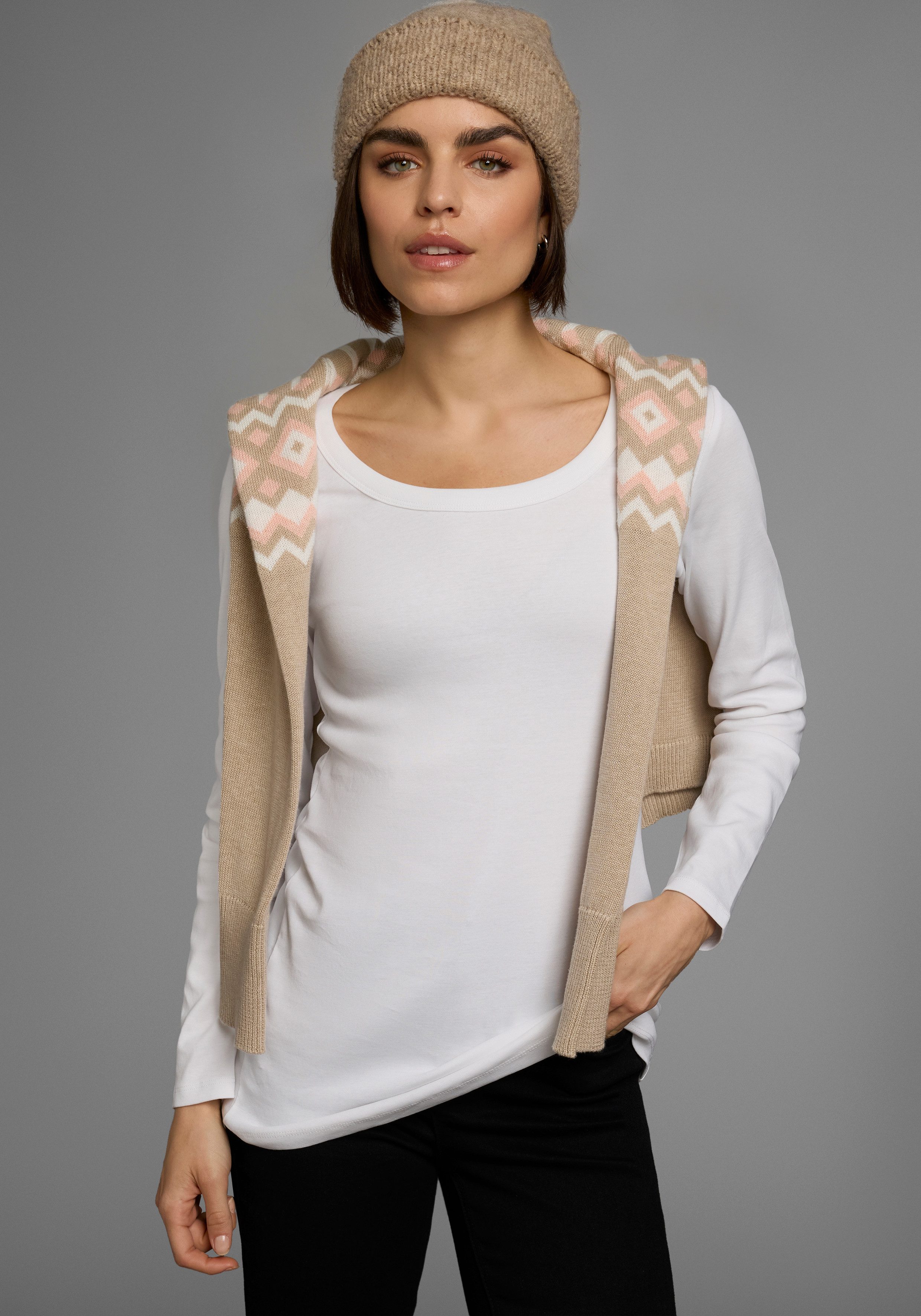 Flashlights Shirt met lange mouwen zeer figuurvolgende snit, ronde hals, van 100% katoen (set, 2-delig)