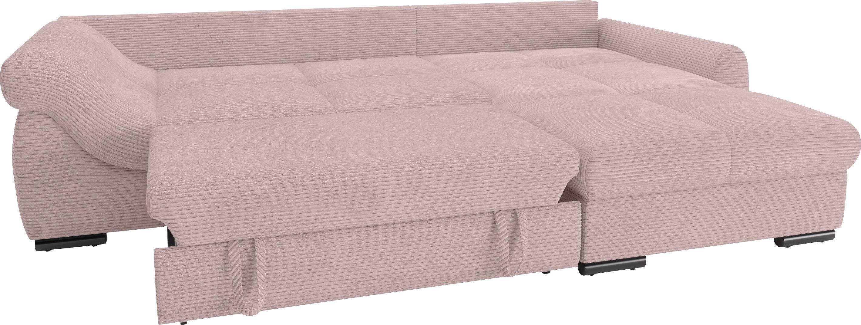 Mr. Couch Hoekbank Livorno DuraFlex L-vorm incl. hoogslaper beduitbreiding, xl bedbox wit gecoat