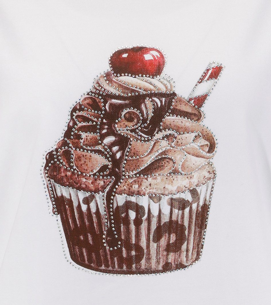 Aniston CASUAL T-shirt met glittersteentjes versierde cupcake-voorkantdruk