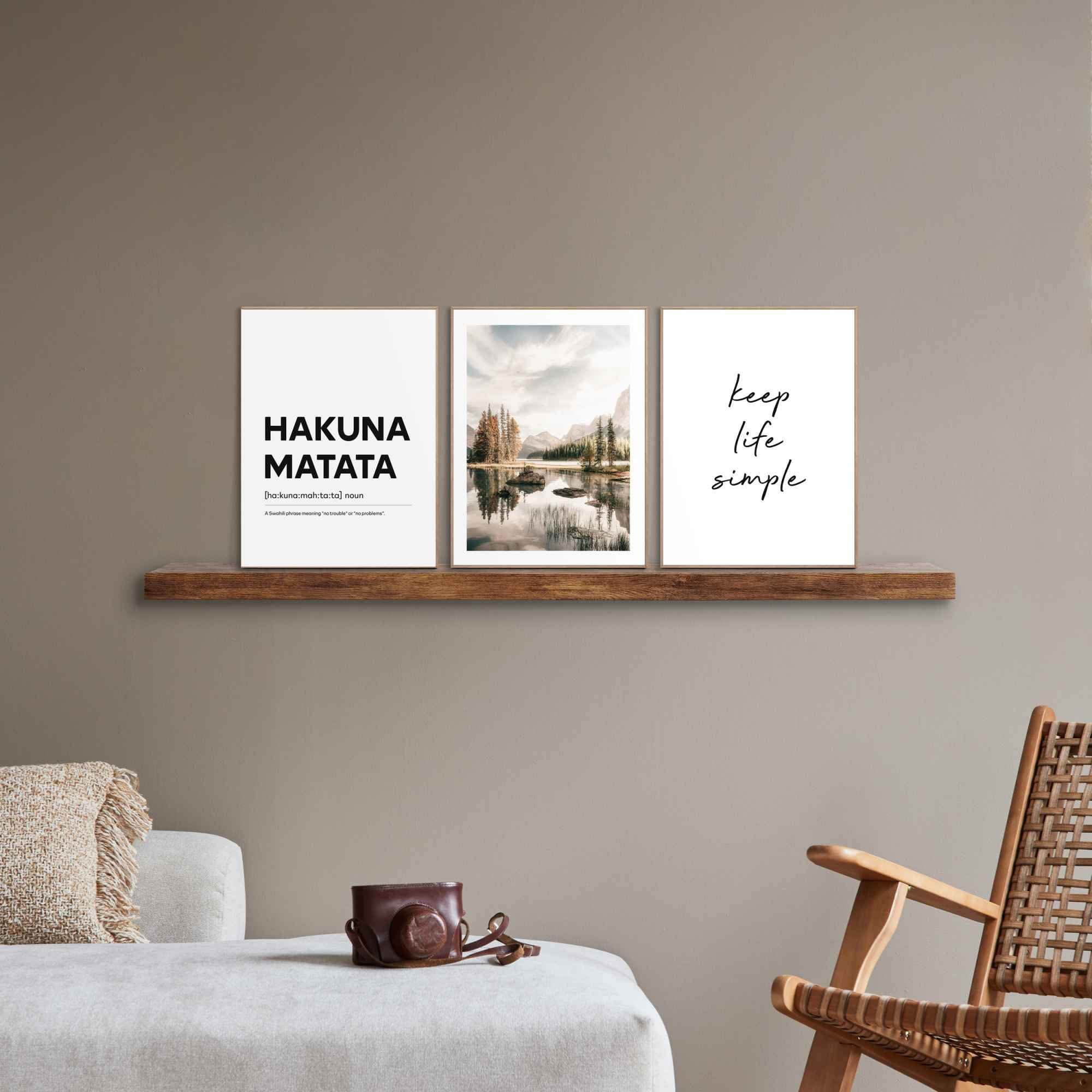 Reinders! Artprint Hakuna Matata tekst - bergen - levensmotto - vrijheid - geluk (3-delig)