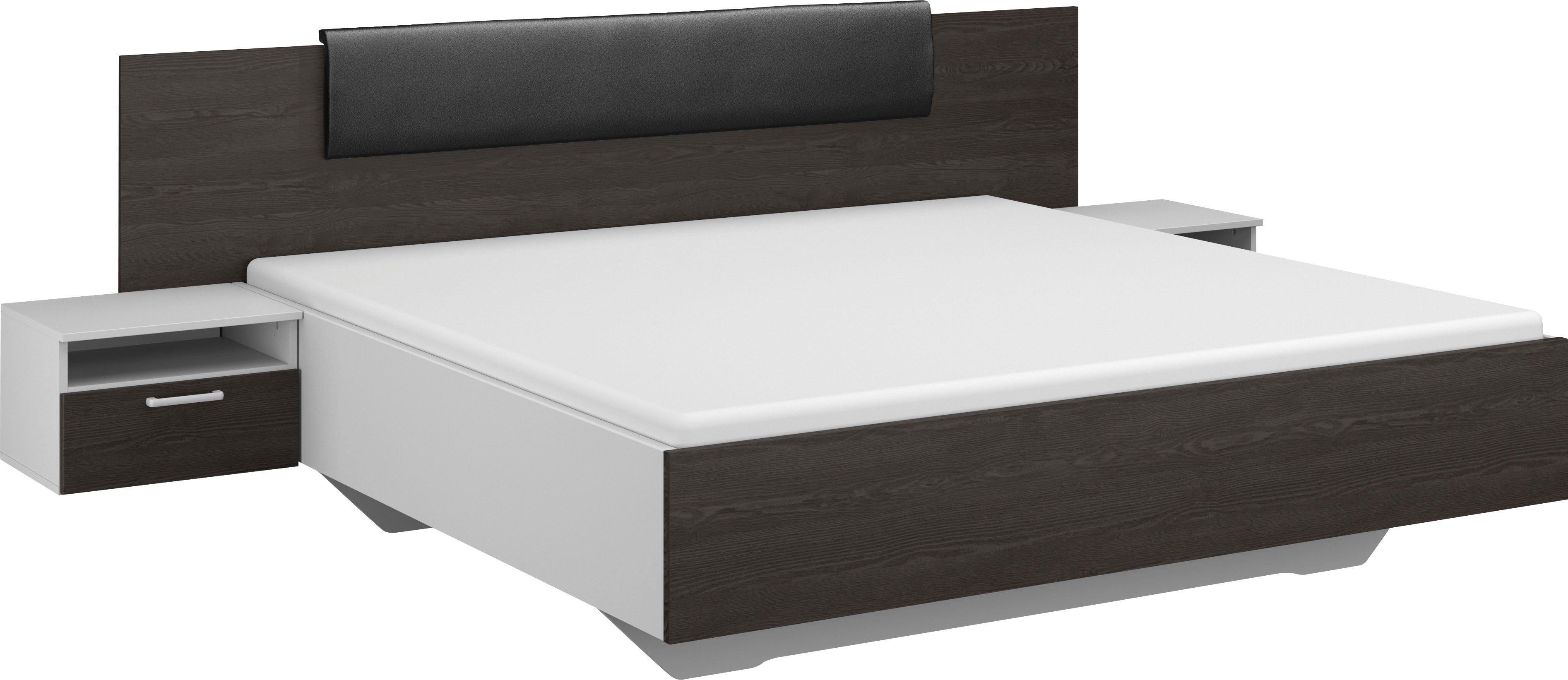 rauch Ledikant Miro met bekleed hoofdbord en hangende nachtkastjes bedframes wit