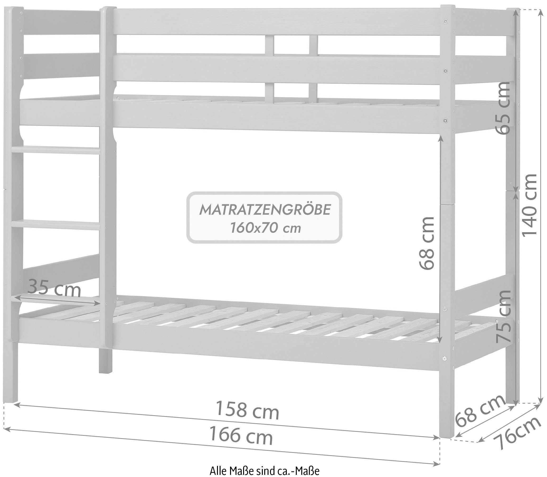 Hoppekids Stapelbed Eco comfort kinderbed 90x200 of 70x160 van massief hout in 4 kleuren