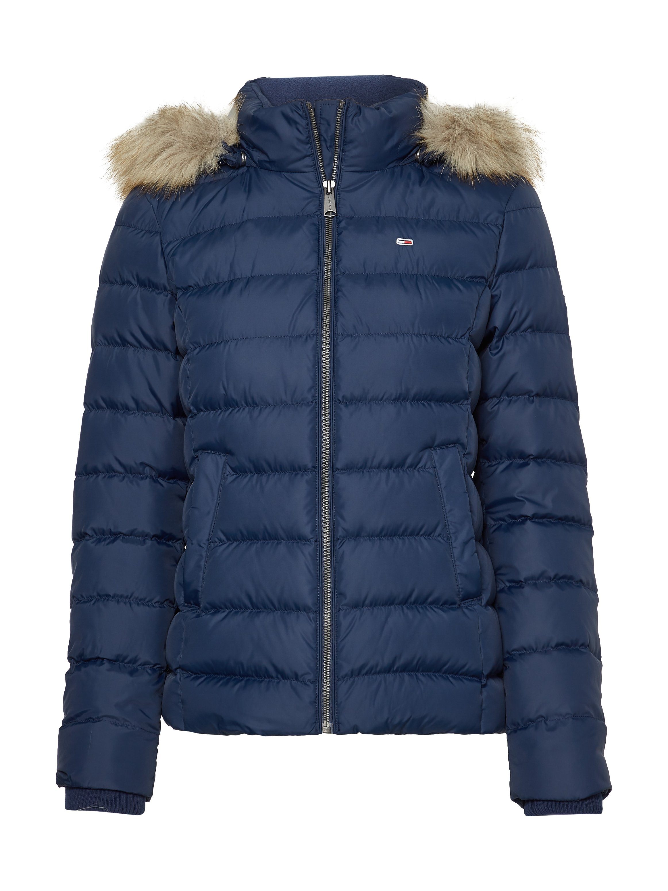 TOMMY JEANS Donsjack BASIC HOODED DOWN JACKET met imitatiebont aan de capuchon & tommy jeans-merklabel