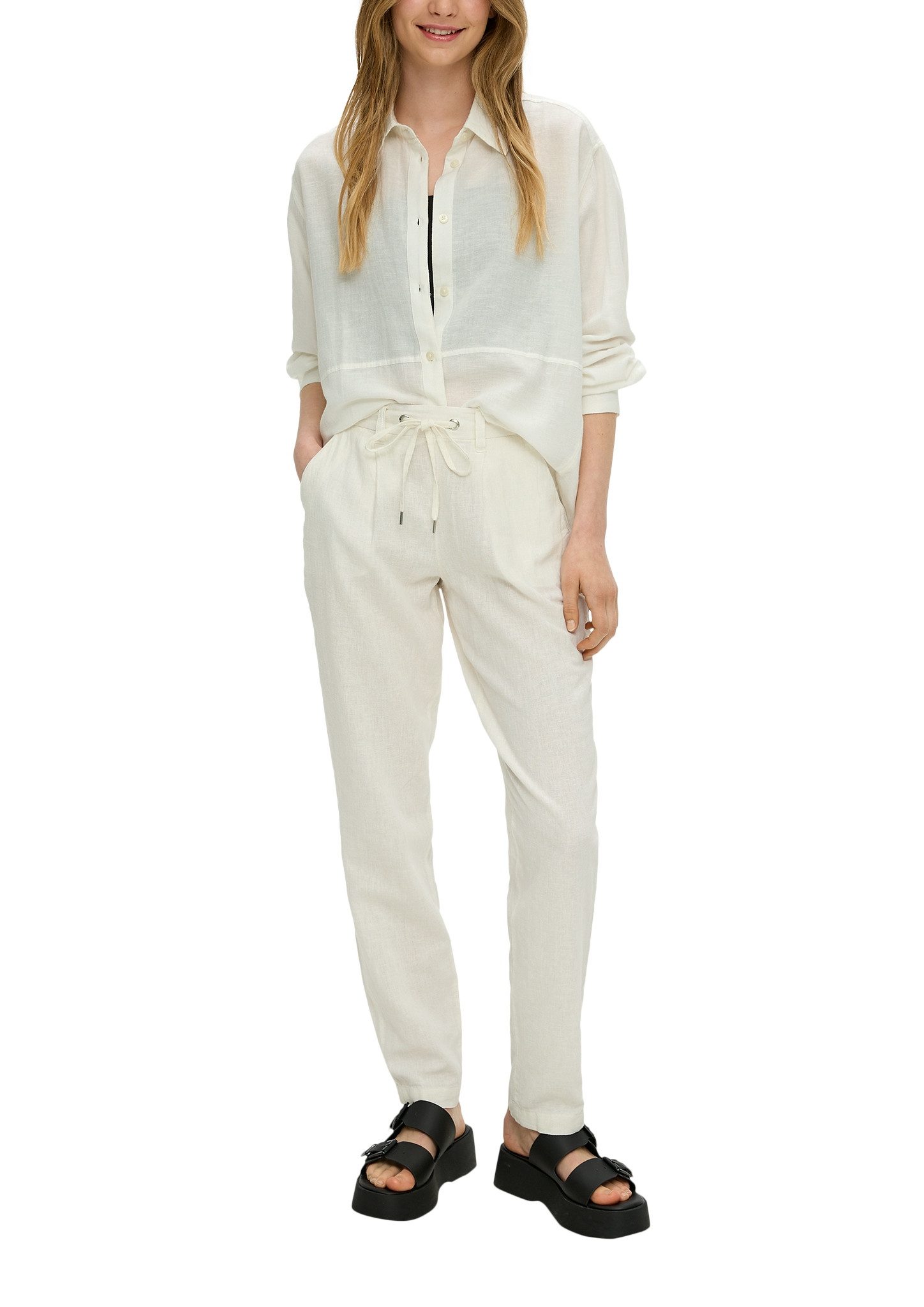 Q S designed by Stoffen broek met elastische band en rechte pijp
