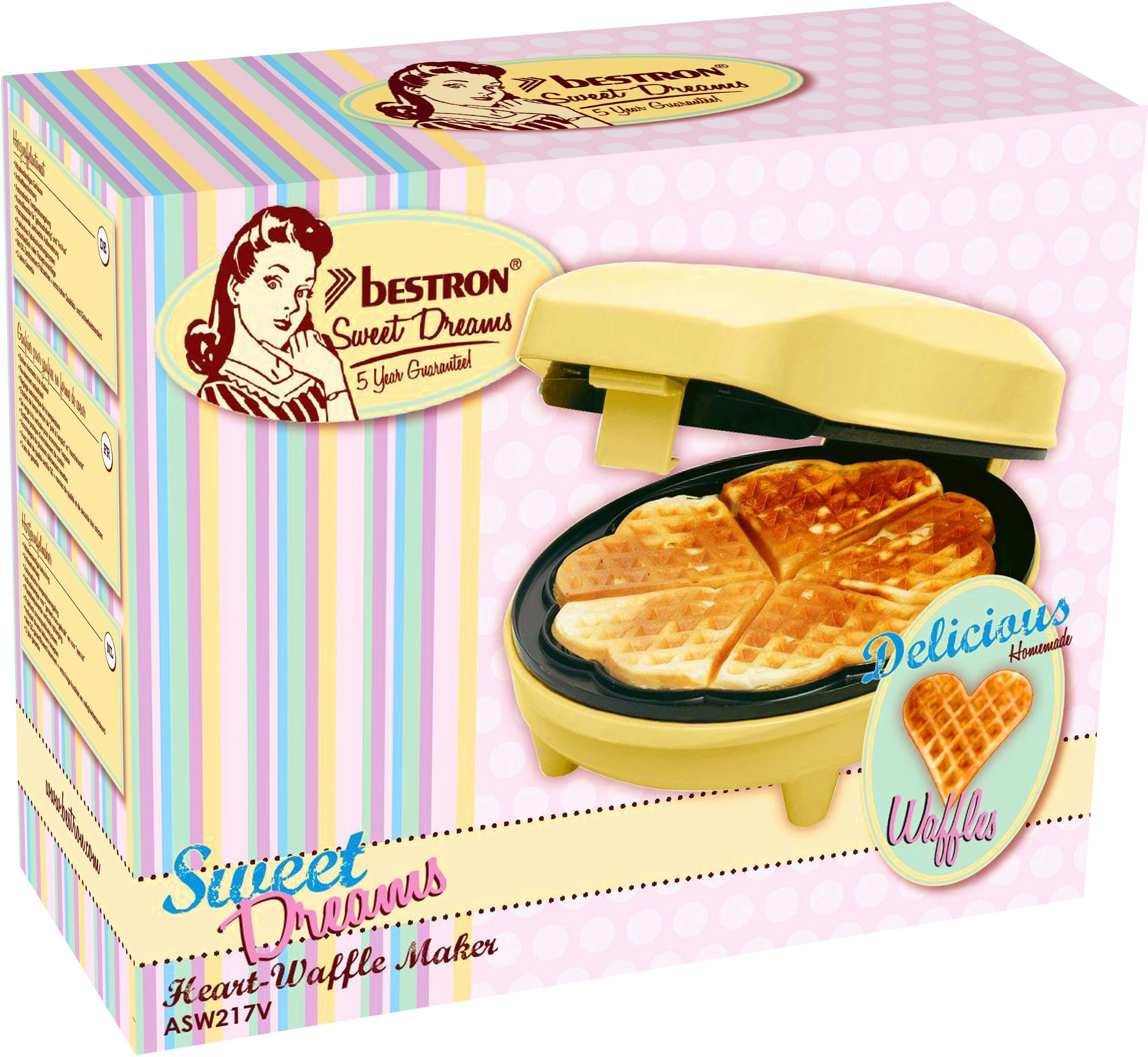 bestron Wafelijzer ASW217 voor klassieke hartvormige wafels, met antiaanbaklaag, retrodesign