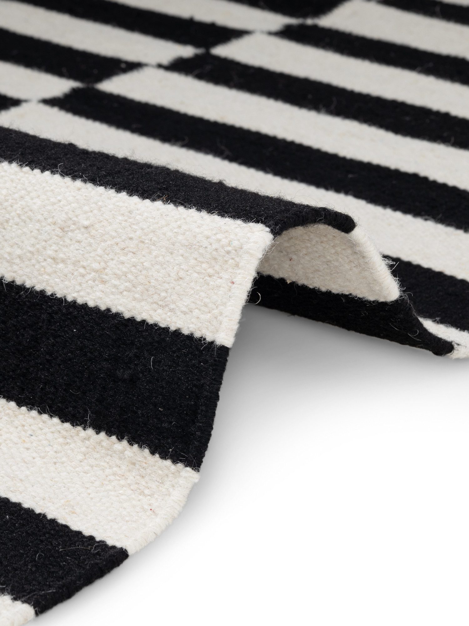HANSE Home Wollen kleed Donna, zwart-wit handgeweven, wol, natuur, loper, woonkamer, slaapkamer, strepen